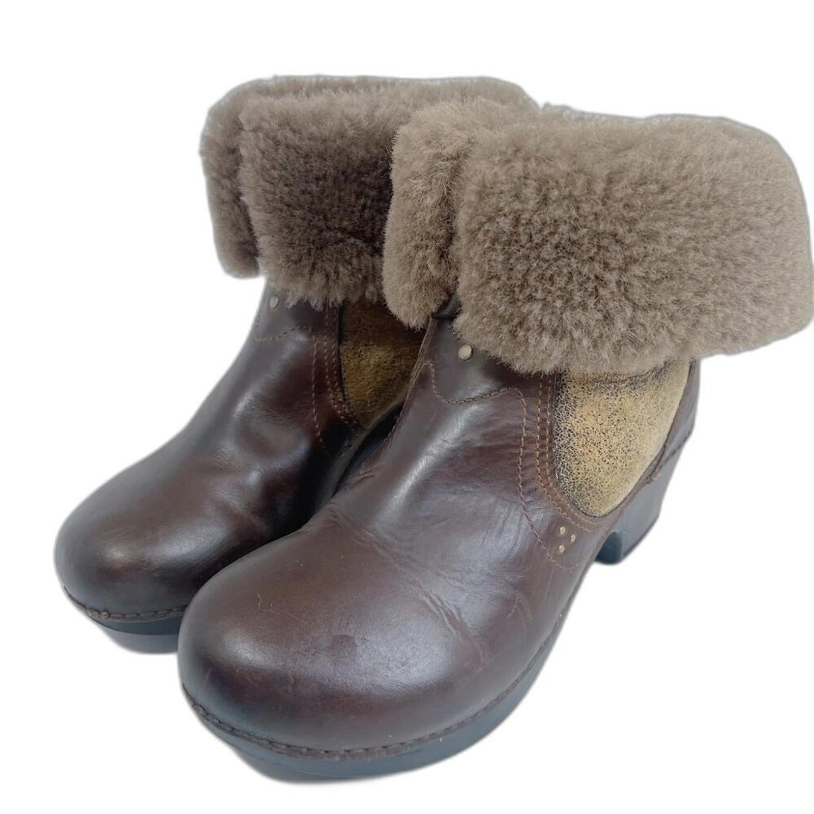 Dansko Stormy Women's Brown Leather Fur Lined Heeled Boots Booties Size 11.5 12