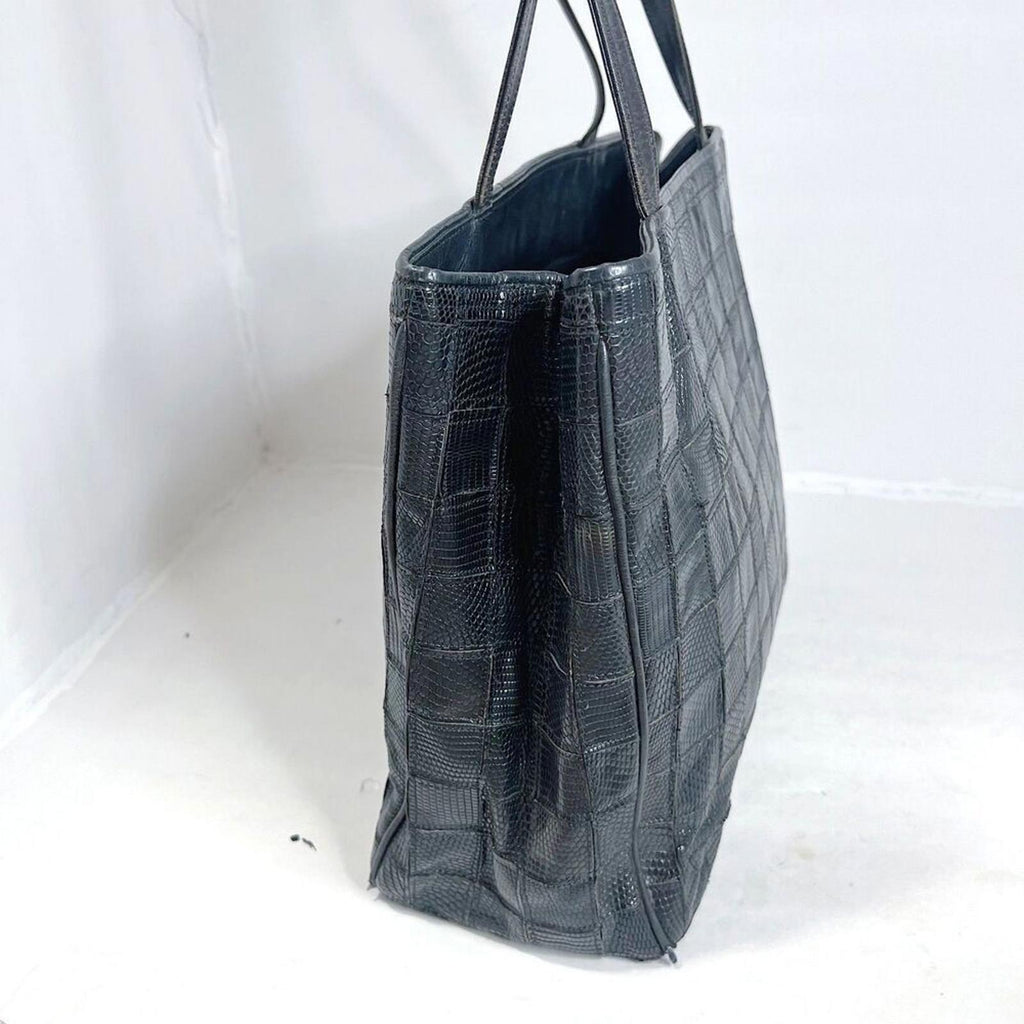 Vintage Kleinberg Sherrill Black Snakeskin Leather Grid Shoulder Bag Purse