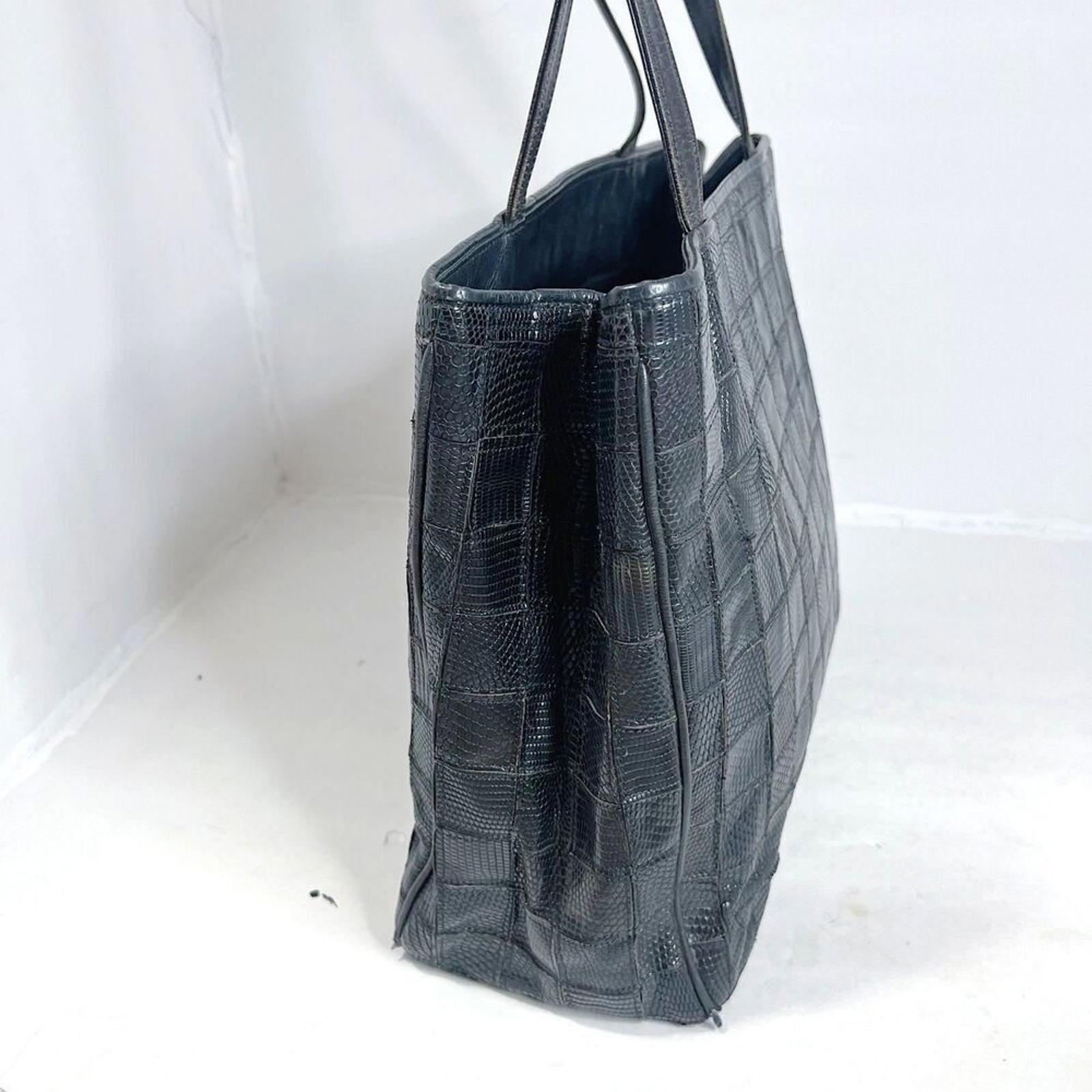 Vintage Kleinberg Sherrill Black Snakeskin Leather Grid Shoulder Bag Purse