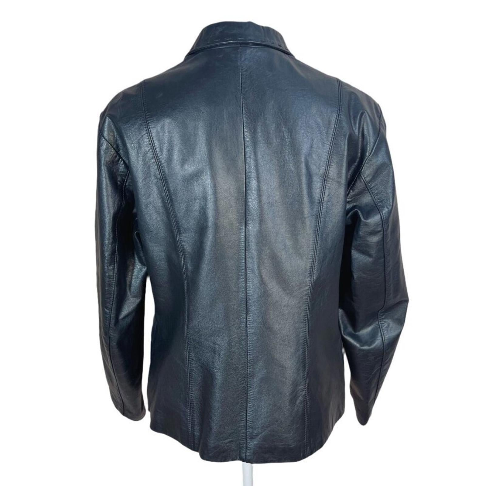 Vintage Argentinian Black Leather Jacket Stitching Details Women's Size XL