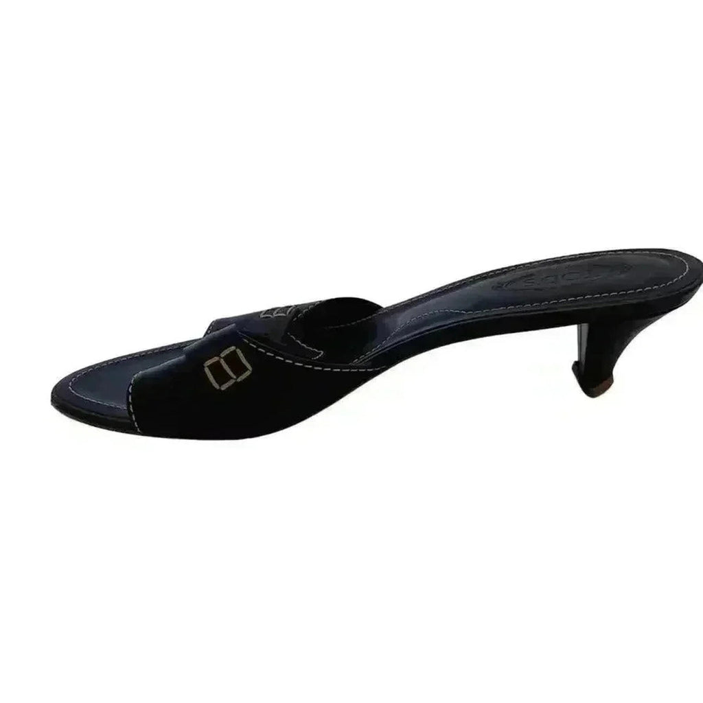 Tod's y2k Vintage Dark Brown Leather Kitten Heels Silver Ring Women's Size 7.5