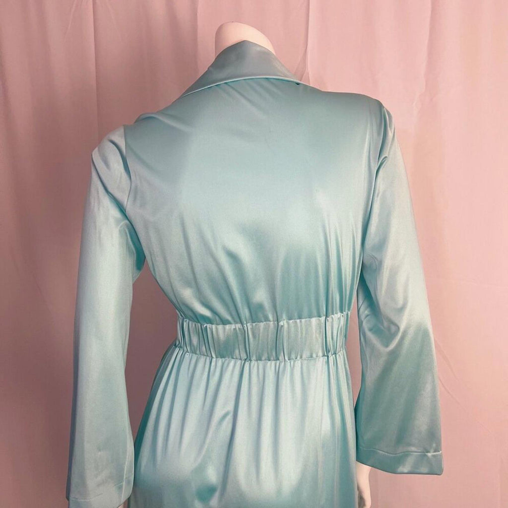 Vintage 1970sVanity Fair Turquoise Nylon Dress Button Up Women's Size 12
