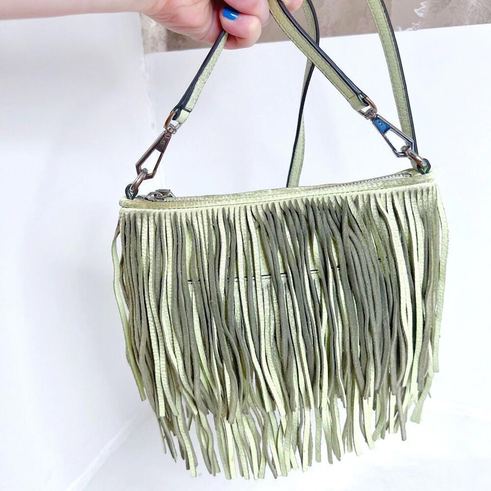 Rebecca Minkoff Mint Green Leather Fringe Crossbody Bag Purse Boho
