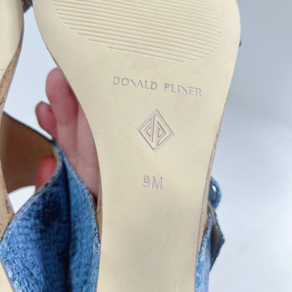 NWOT Donald Pliner Ofelia Wedge Sandal in Denim Blue Snakeskin Leather Size 9