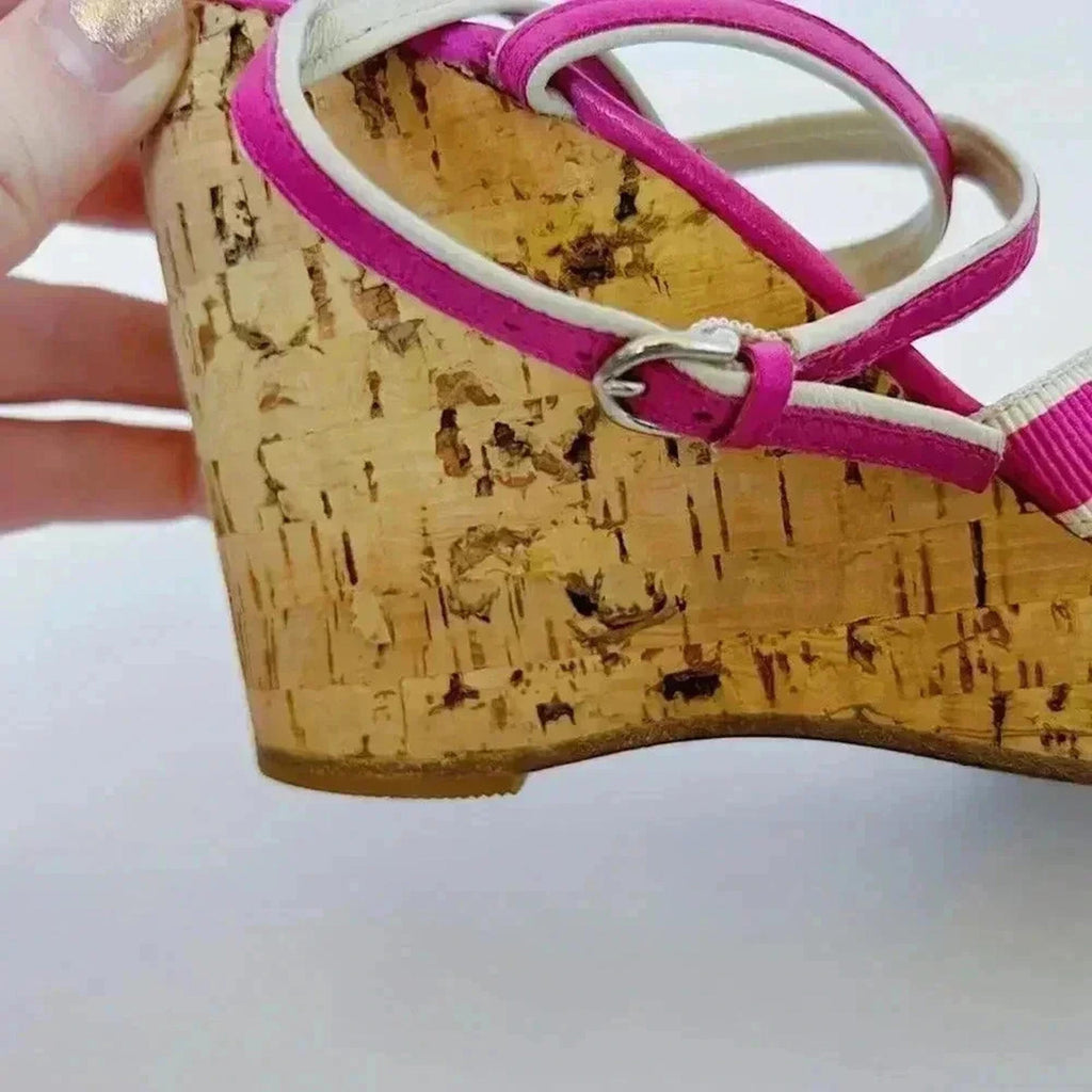 y2k Vintage Coach Barbie Pink Strappy Wedges Heels Sandals Women's Size 6.5 US