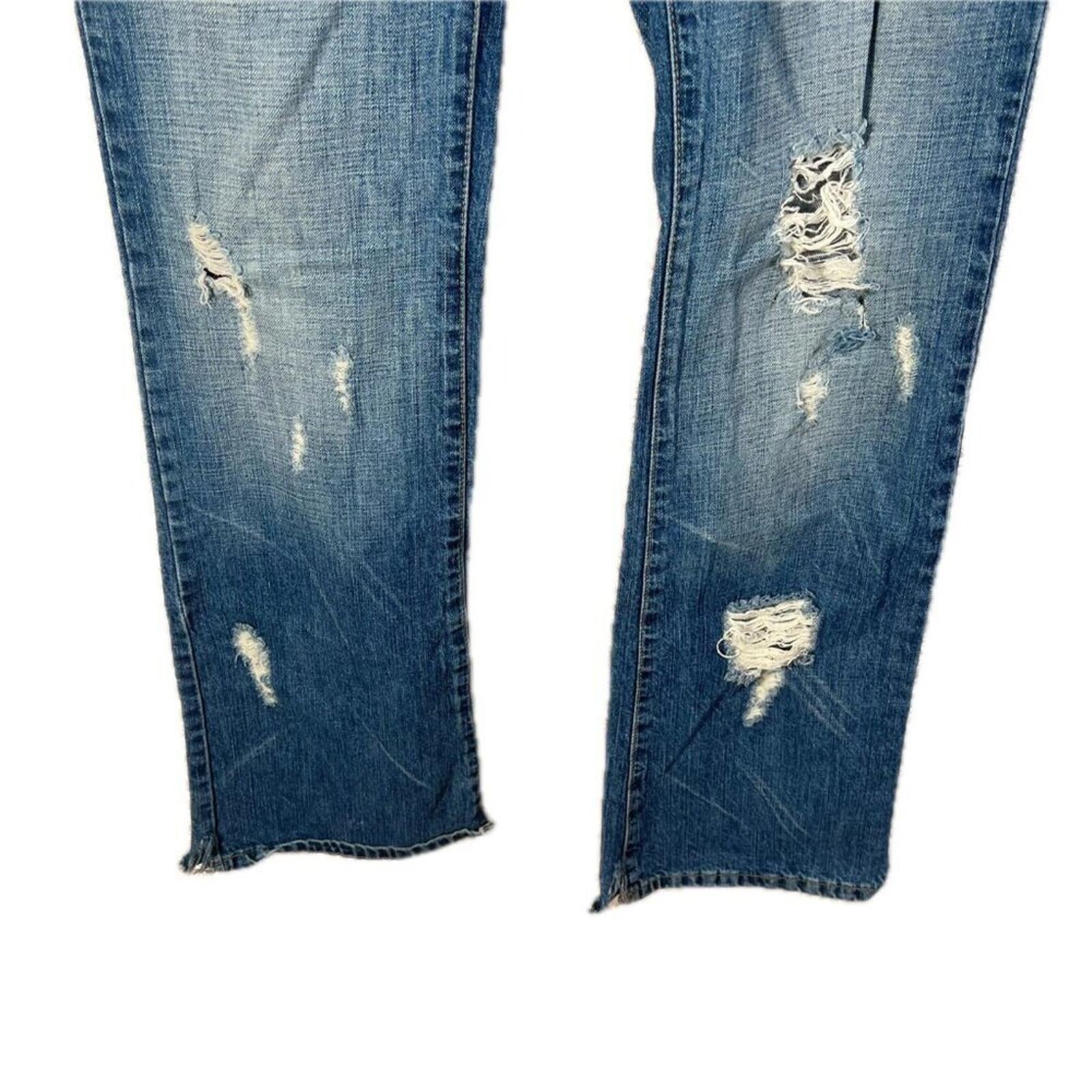 y2k Vintage Low Rise Medium Wash Distressed Flared Jeans Bootcut Size 7
