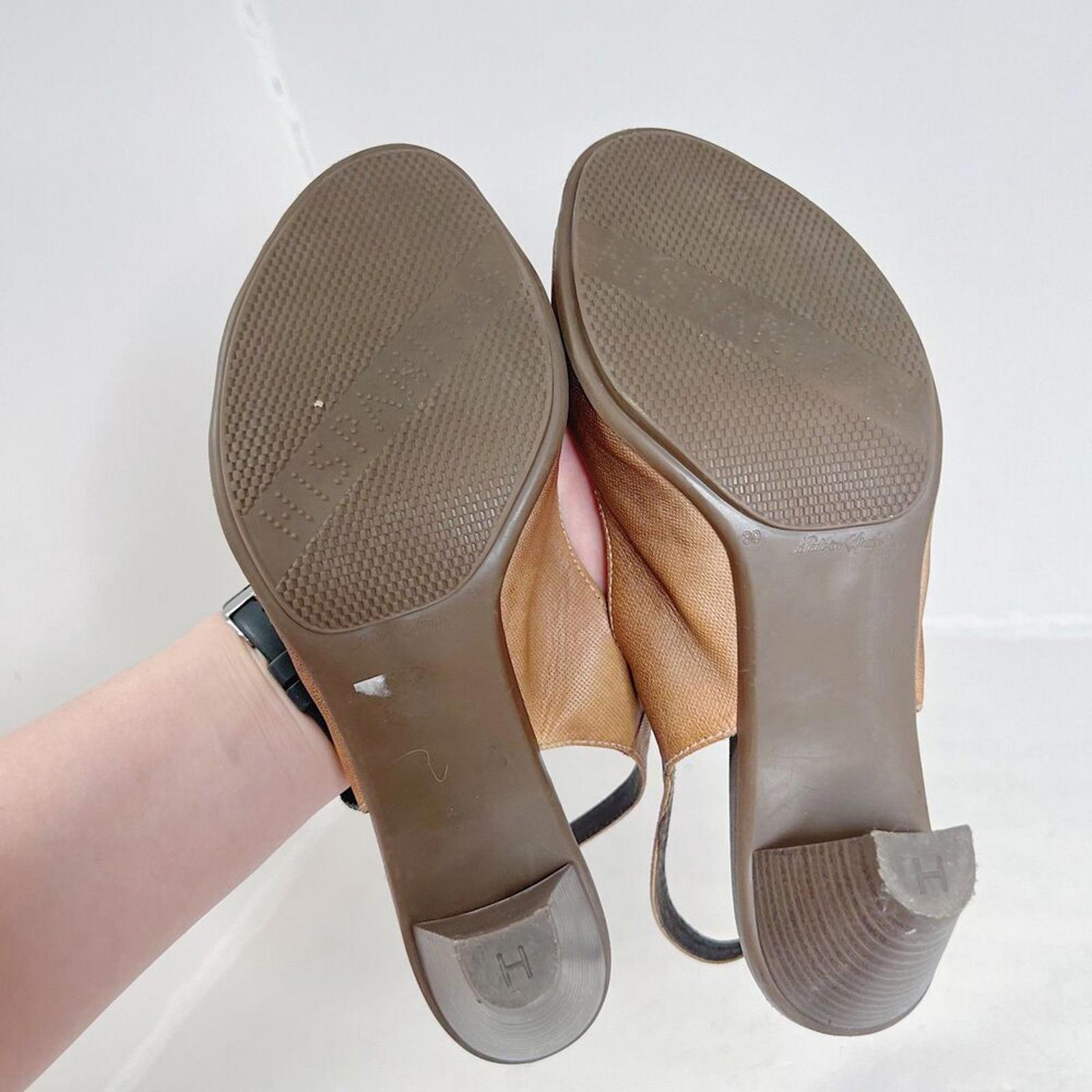 Hispanitas Tan Leather Strappy Slingback Heels Flower Detail Women's Size 8 US