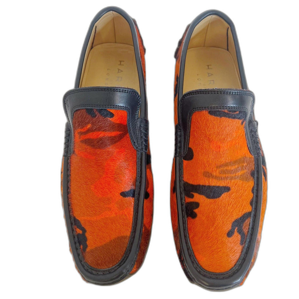 Harrys of London RARE Men's Orange Camo Calf Hair Loafers Driving Size 9.5