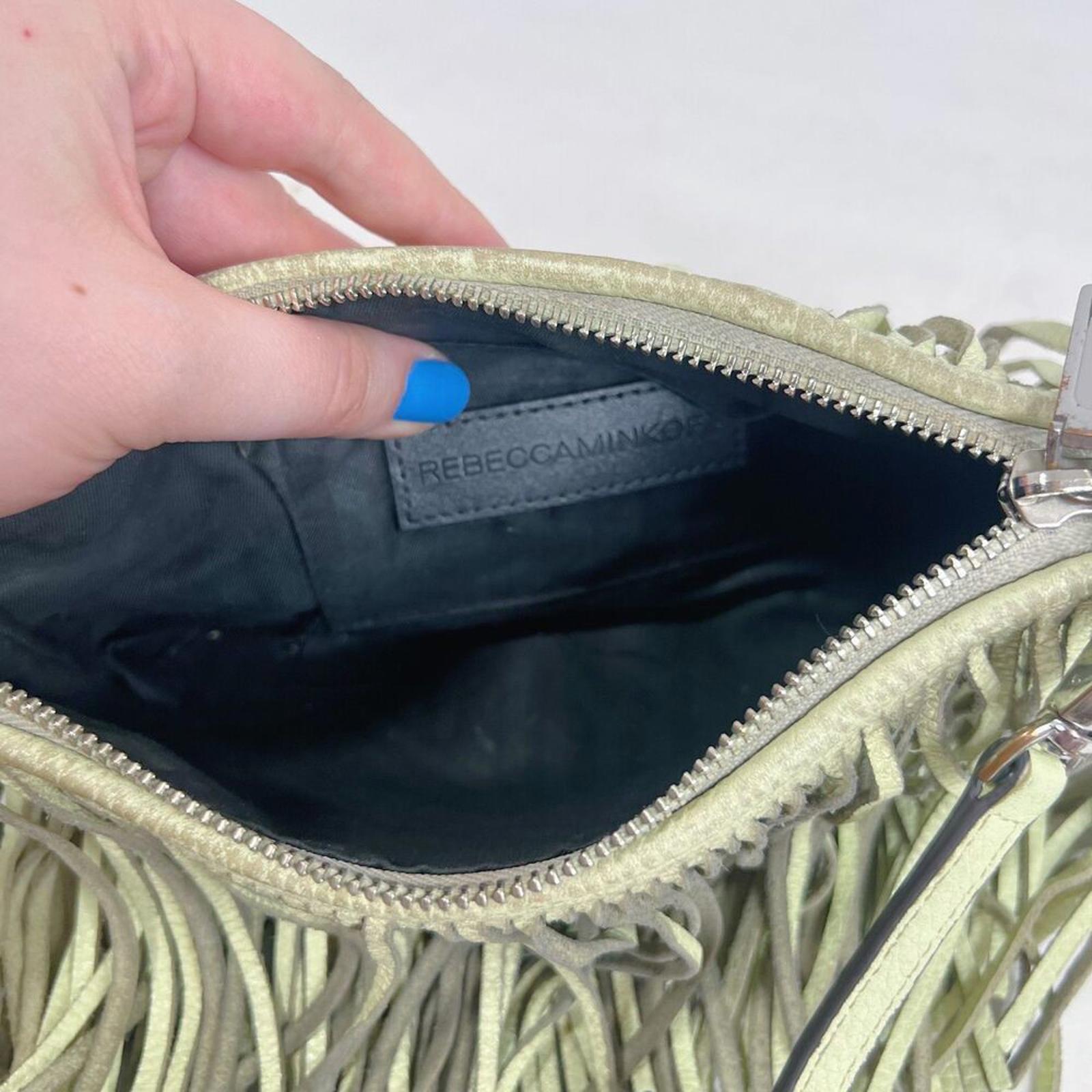 Rebecca Minkoff Mint Green Leather Fringe Crossbody Bag Purse Boho
