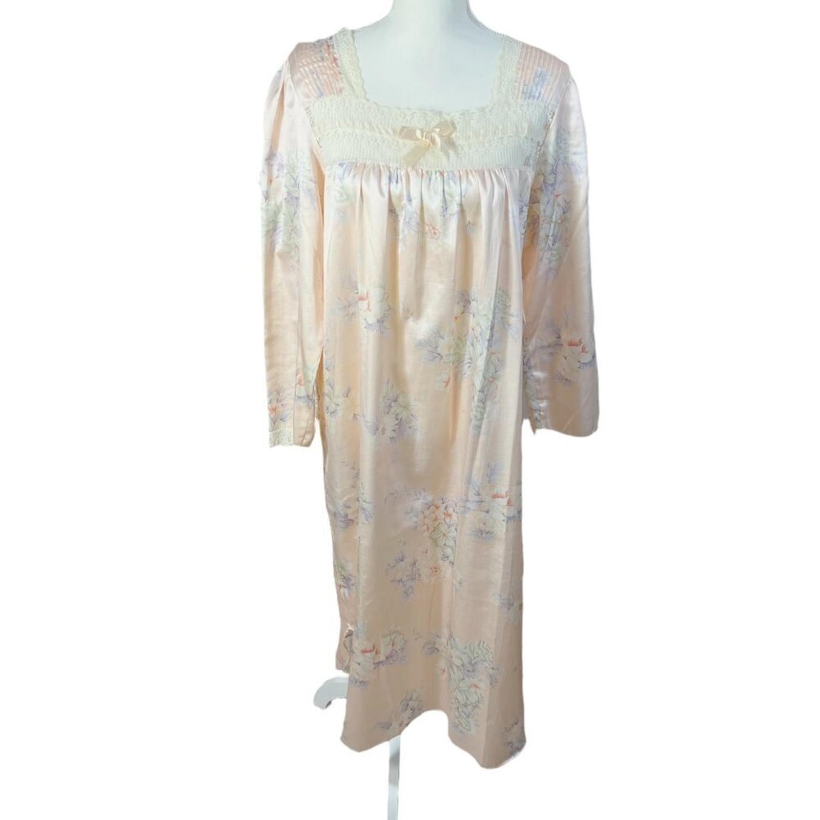 Vintage Barbizon Pink Satin Nightgown Lace Trim Bow Coquette 1980s Size M