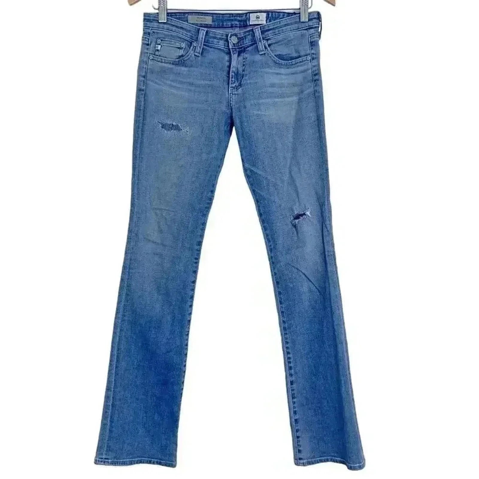 AG The Olivia Skinny Boot Cut Jeans Distressed Light Wash Low Rise Size 27 Denim