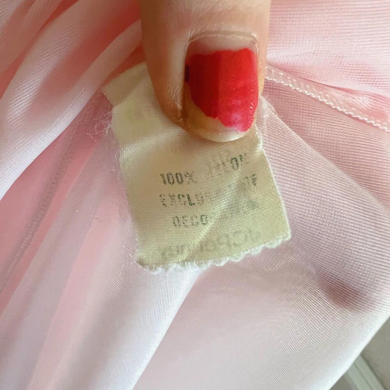 Vintage 1970s Sheer Pink Chiffon Night Gown Lace Details Coquette Size M