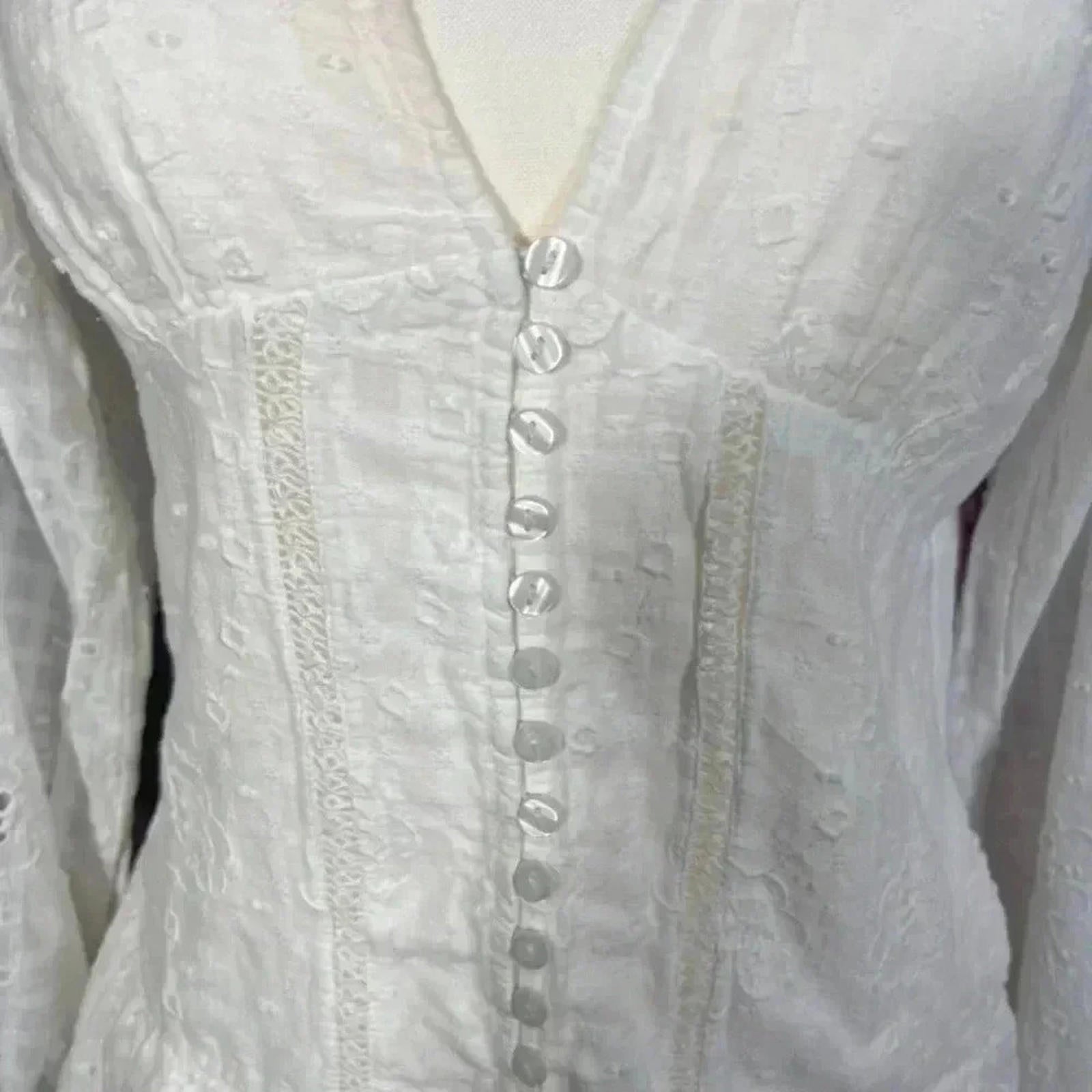 Zara White Eyelet Dress Button Up Embroidered Women's Size M