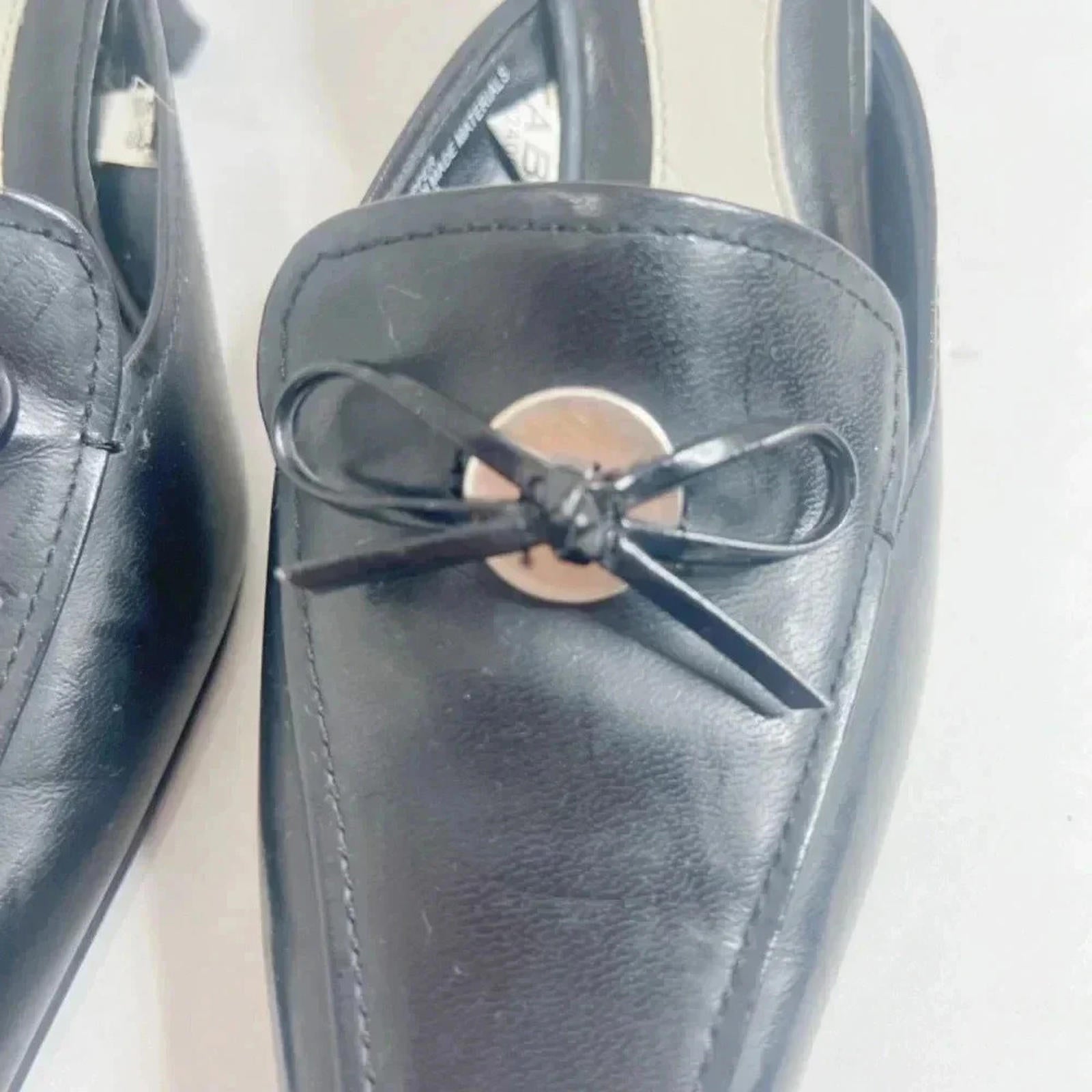 Y2k Merona Allyn Black Leather Kitten Heels Bow Size 5.5