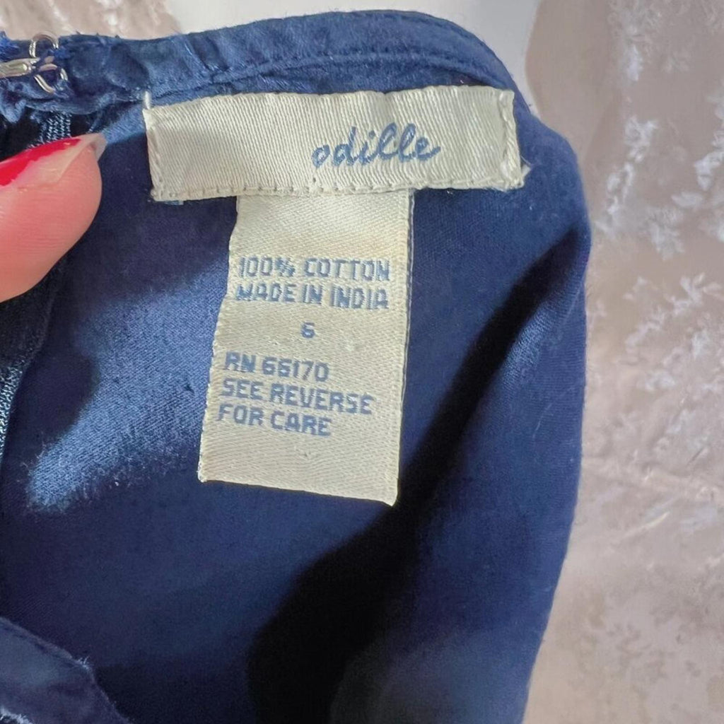 Vintage Anthropologie Odille Navy Blue Rice Paper Garden Dress Midi Dress Size 6
