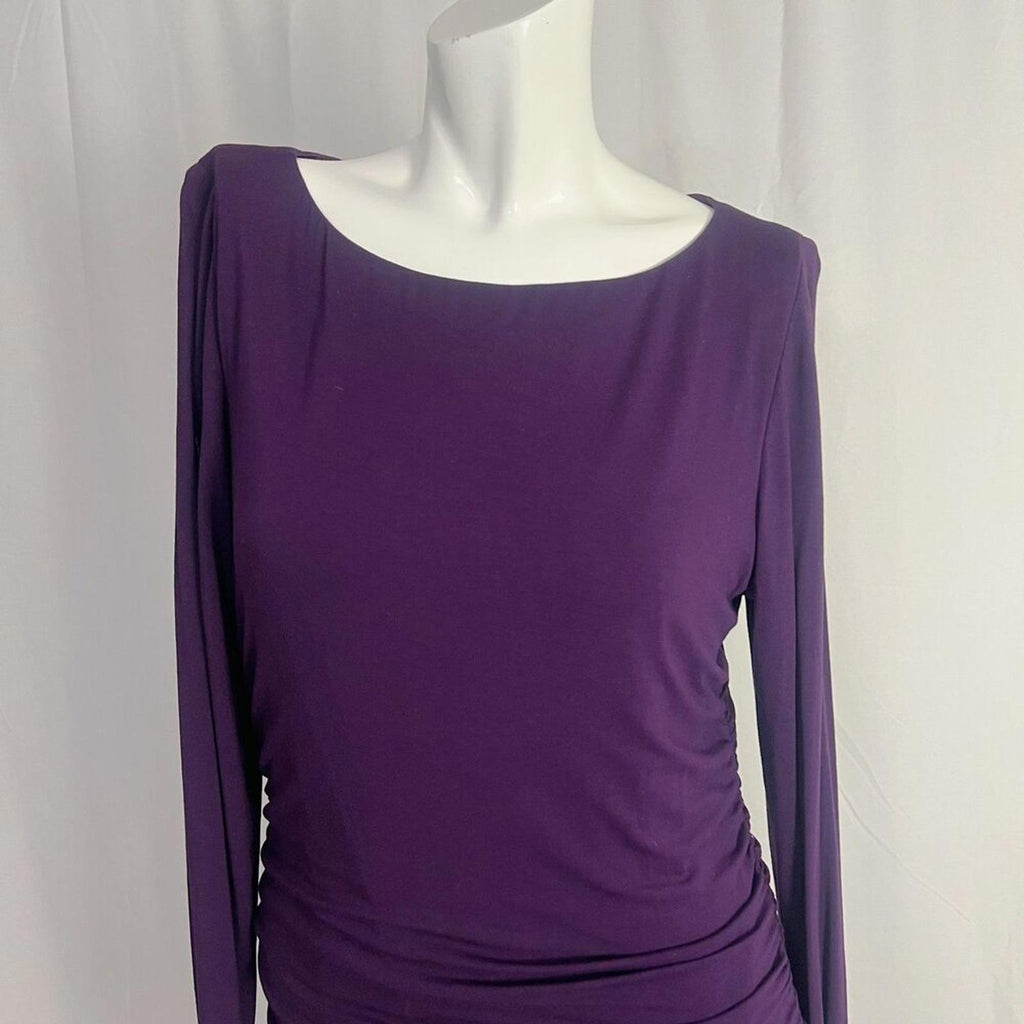 Lauren Ralph Lauren Plum Purple Cocktail Dress Ruched Long Sleeve Size 14