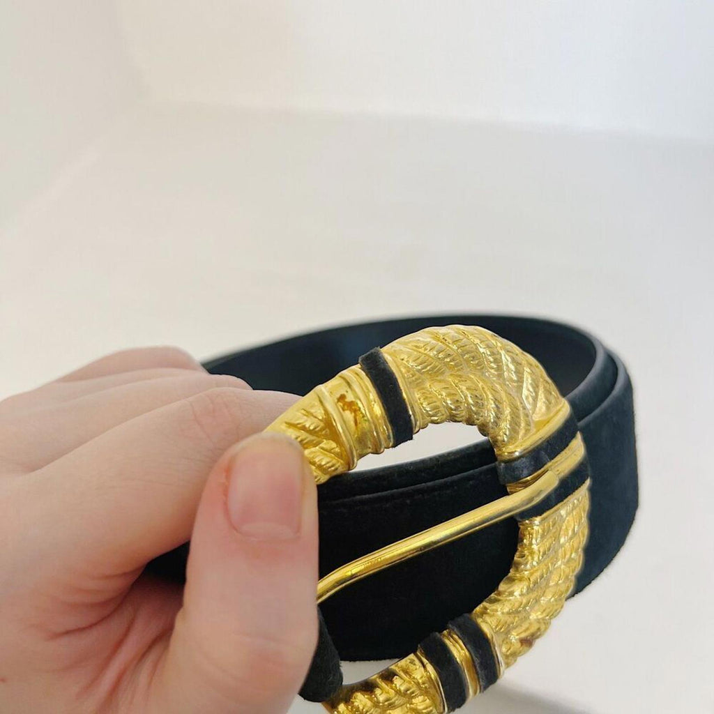 Magid Black Suede Belt Gold Statement Buckle Vintage 90s y2k Women's Size L