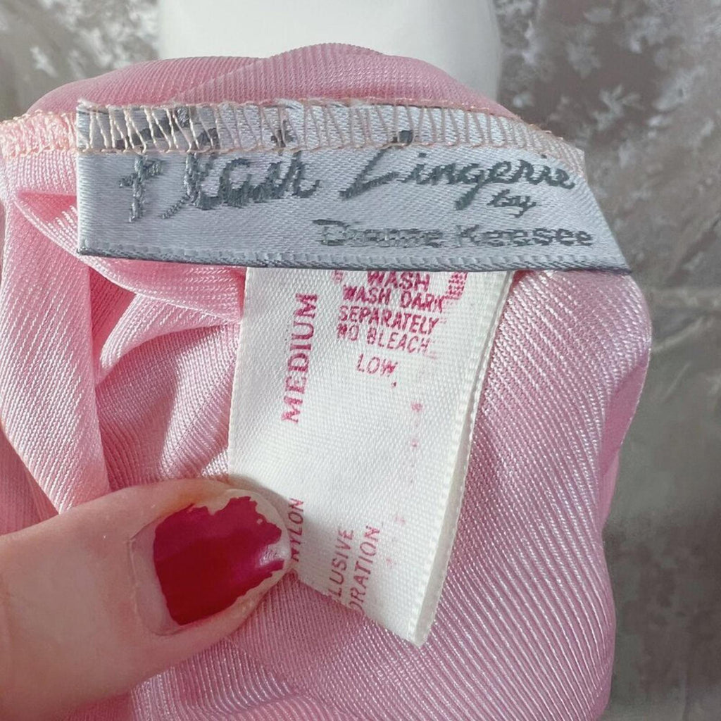Vintage Flair Lingerie Pink Lace Nightgown Satin Maxi Dress 70s 80s Size M