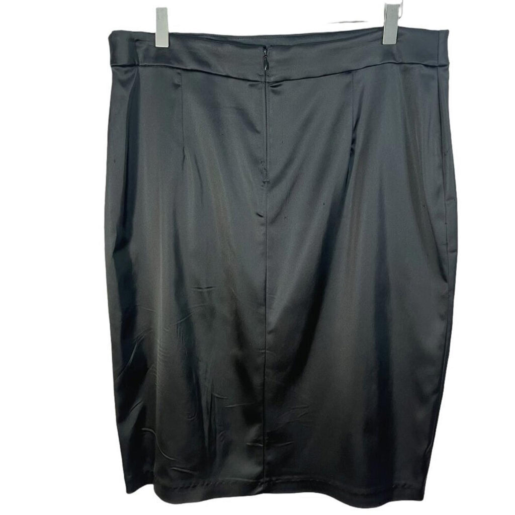 Tadashi Shoji Black Satin Classic Pencil Skirt Knee Length Plus Size 16