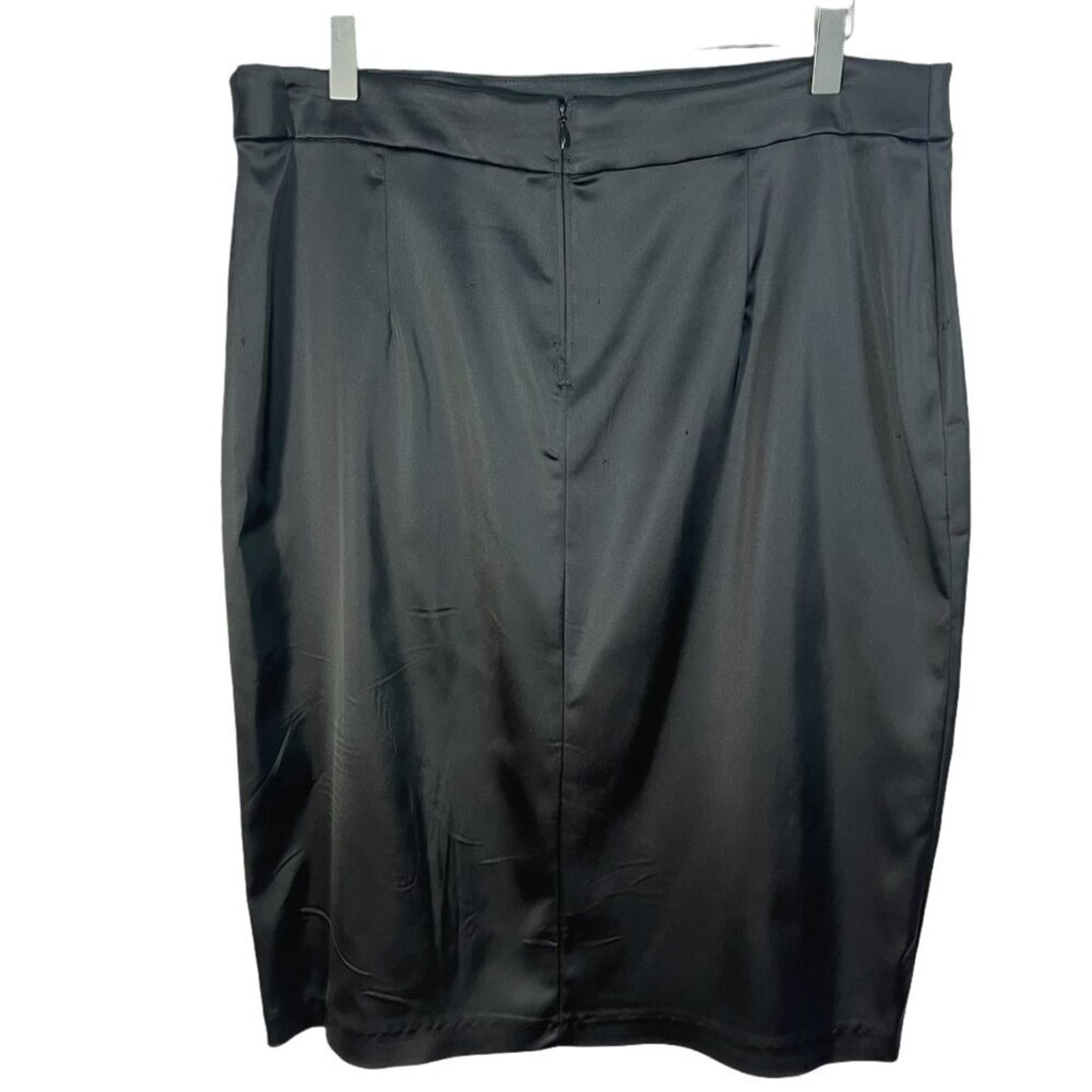 Tadashi Shoji Black Satin Classic Pencil Skirt Knee Length Plus Size 16