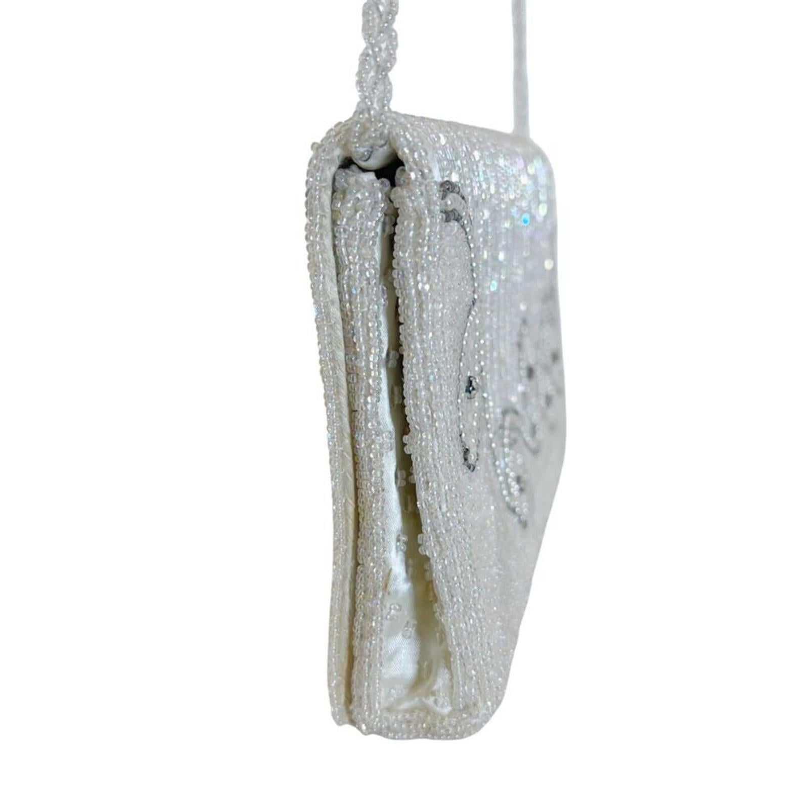 Vintage 80s La Regale White Beaded Evening Bag Clutch Structured