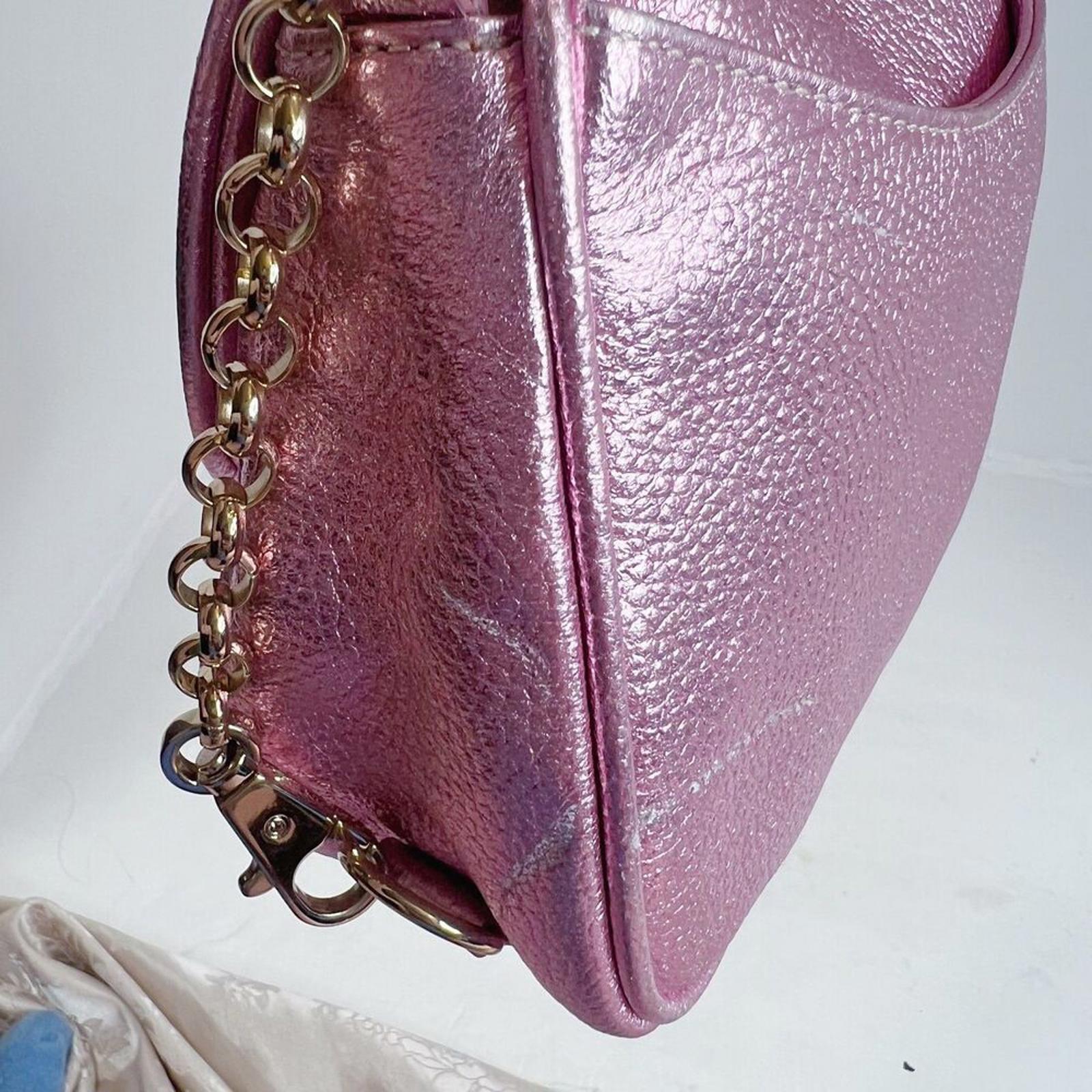 NWOT Eric Javits Pink Metallic Pebbled Leather Crossbody Bag Gold Chain Purse