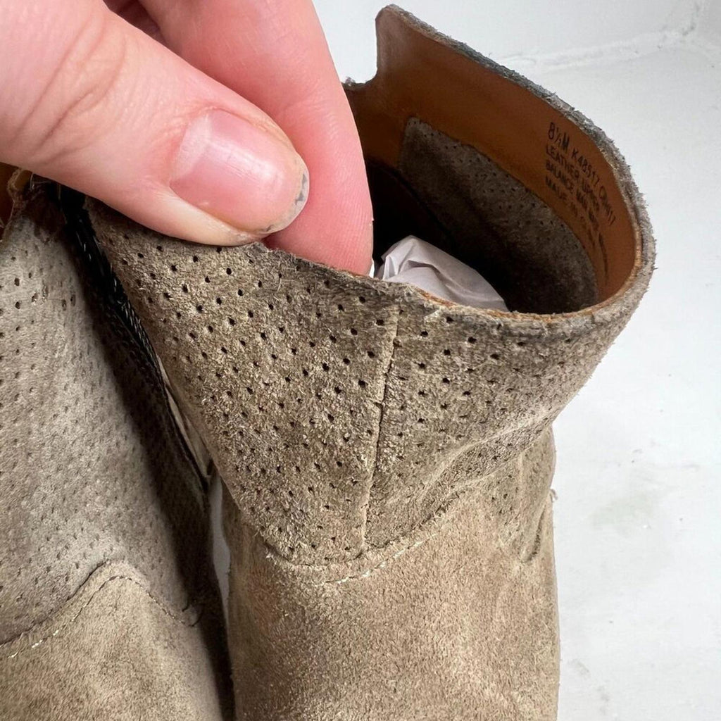 Kork-Ease Sherrill Booties Taupe Suede Ankle Boots Tan Leather Size 8.5