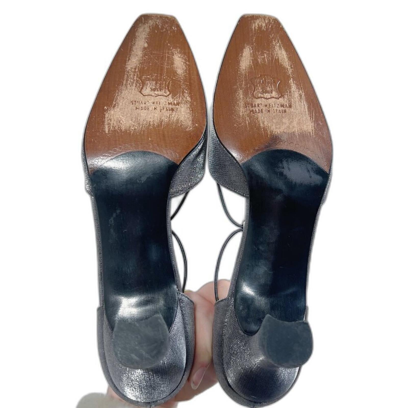 90s Vintage Stuart Weitzman Rondex Heels Silver Kitten Heel Pump Size 8.5 AA