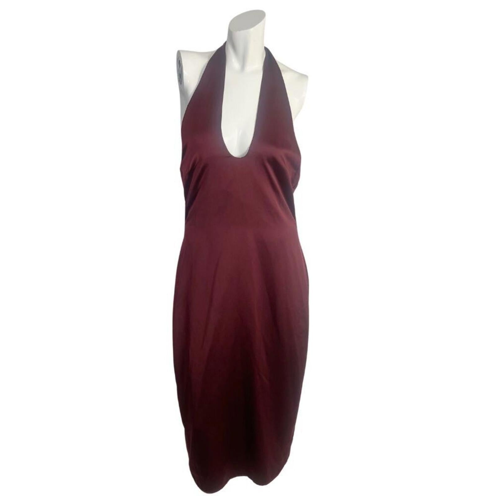 Jason Wu Burgundy Satin Halter Neck Slip Midi Dress Plunging Women's Size M