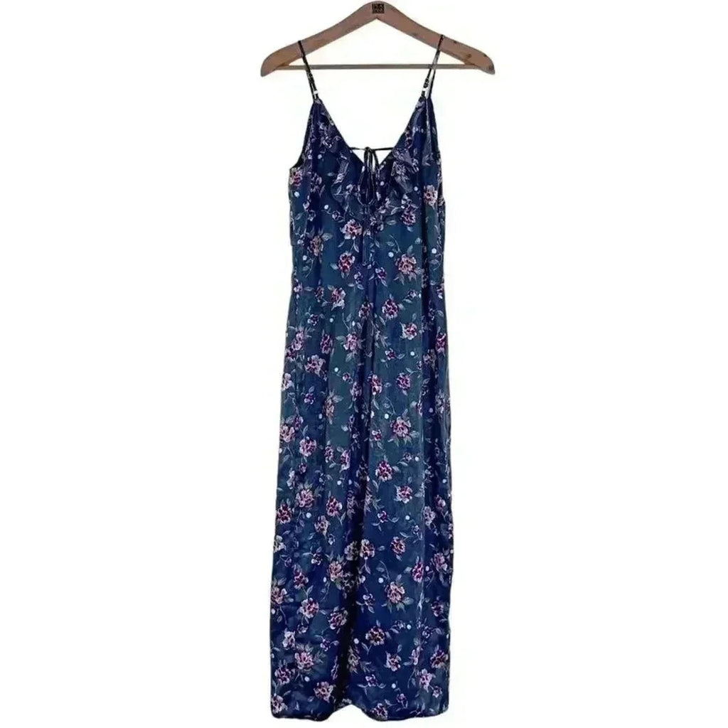 Honey Belle Grey and Pink Floral Satin Jumpsuit Women's Size M