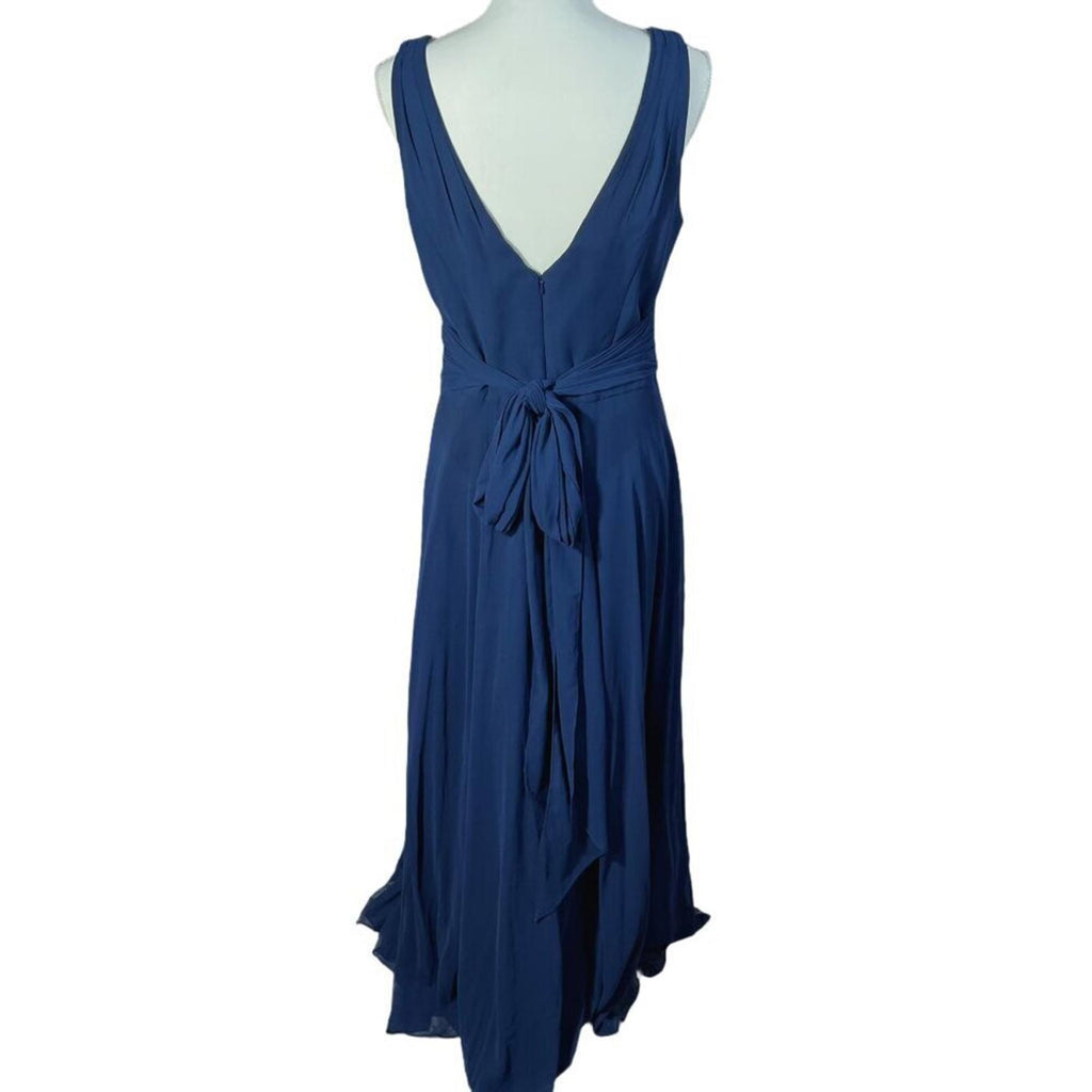 David's Bridal Long Chiffon Surplice Tank Dress in Marine Blue Women's Size 10