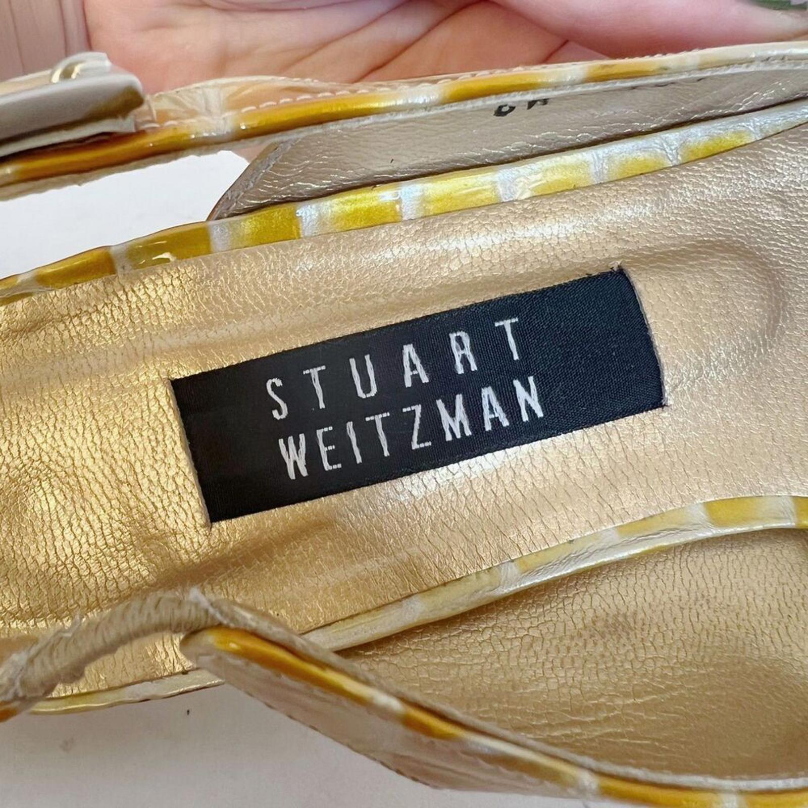 Stuart Weitzman RARE 90s Yellow Crocodile Patent Leather Slingback Size 8.5