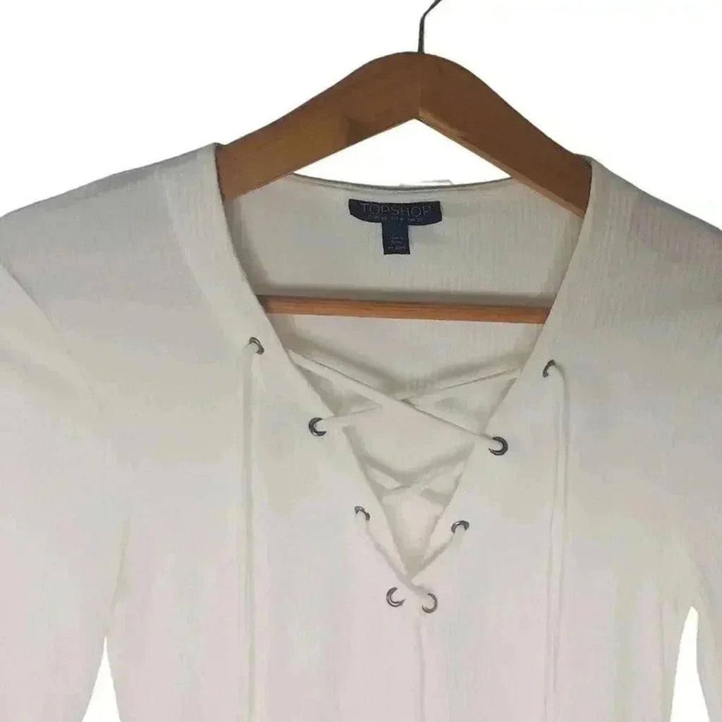 Topshop Ribbed Lace Up Crop Top Tumblr Indie Sleeze 2014 Women's Size 6