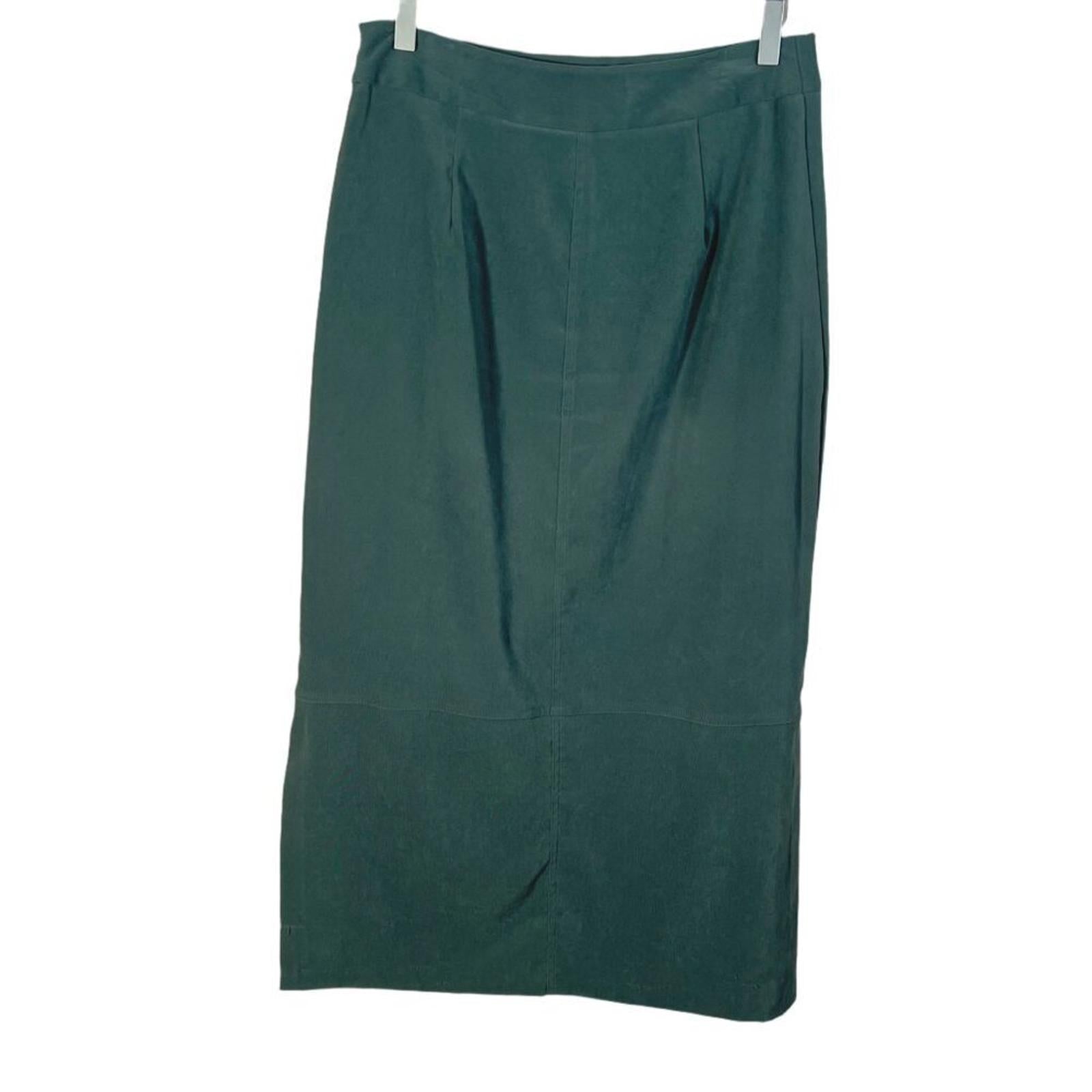 Vintage Jaclyn Smith Dark Olive Green Faux Suede Texture Midi Skirt Size 10