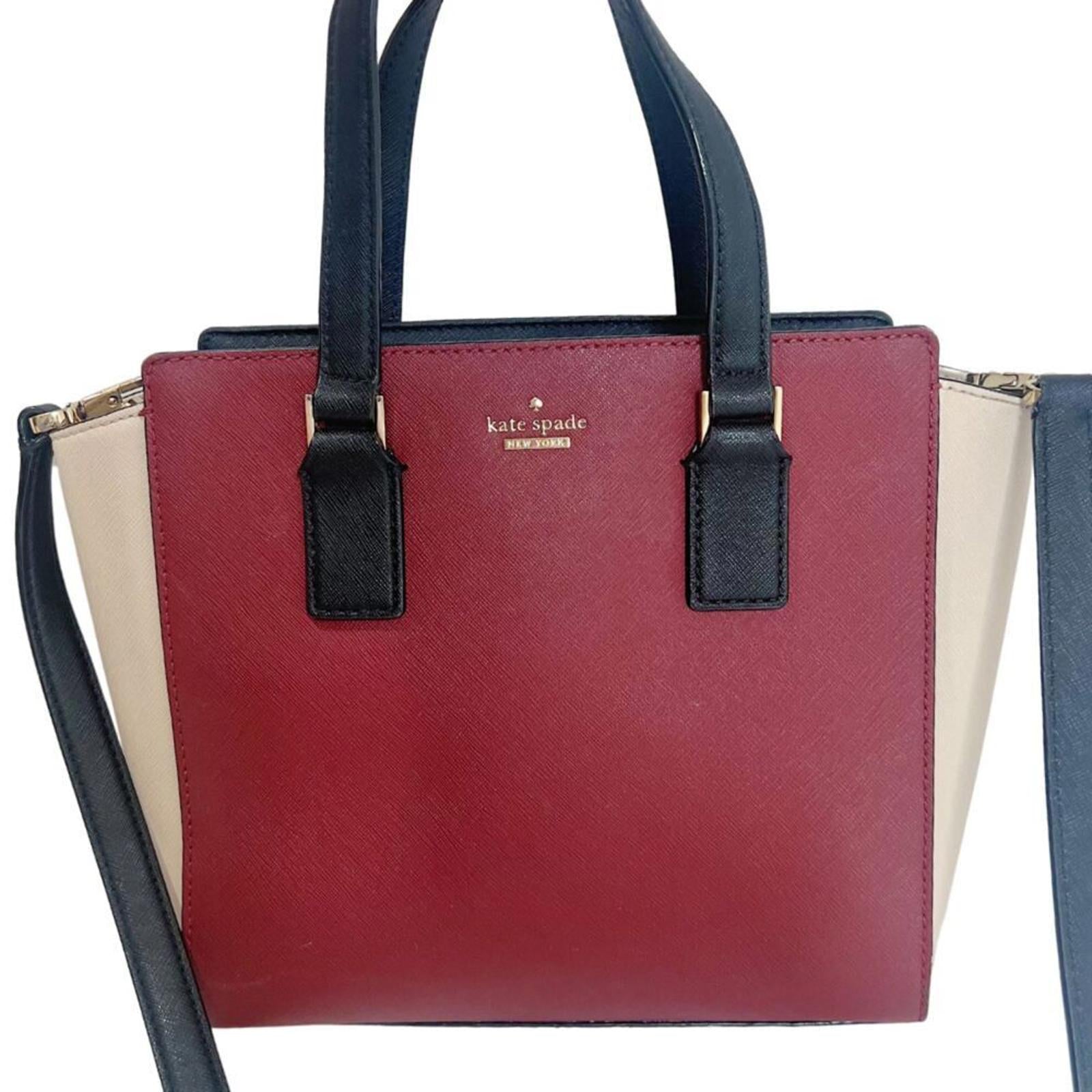 Kate Spade Cameron Street Small Hayden Burgundy Cream Leather Structured Handbag