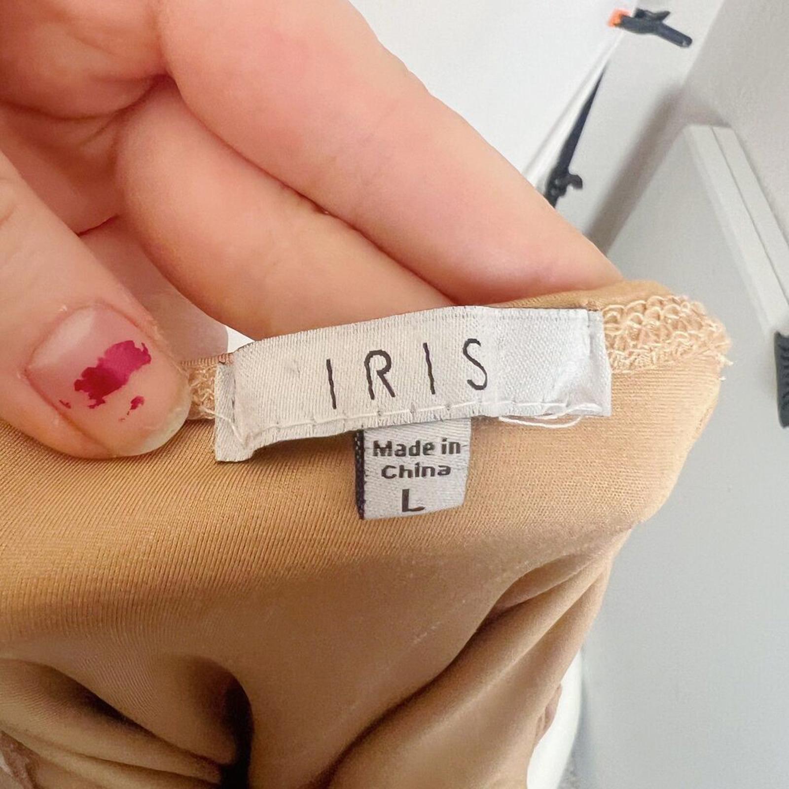Iris Nude Bodycon Dress Rhinestone Straps Tan Beige Women's Size L