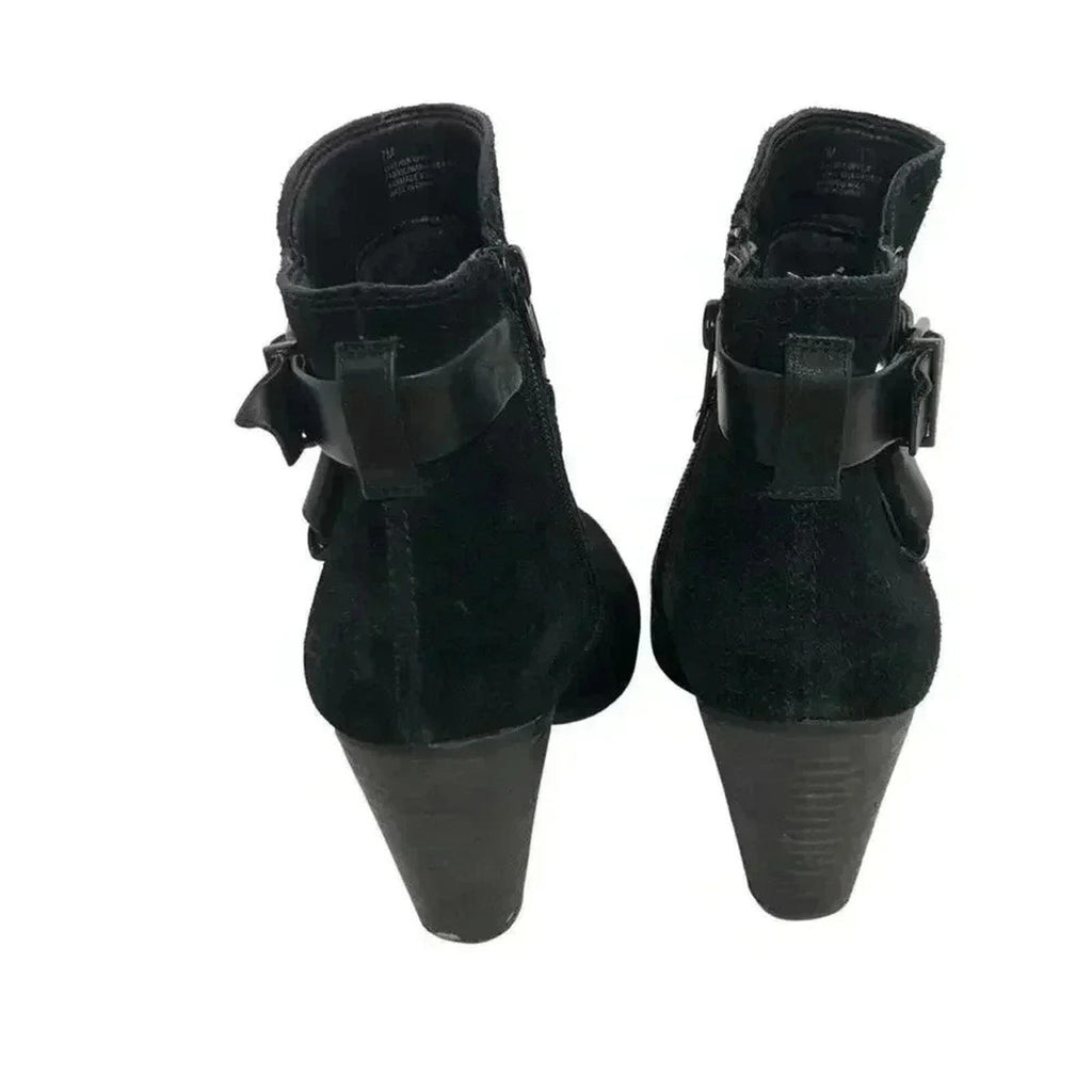 Gianni Bini Black Suede Buckled Heeled Booties Ankle Boots Women's Size 7