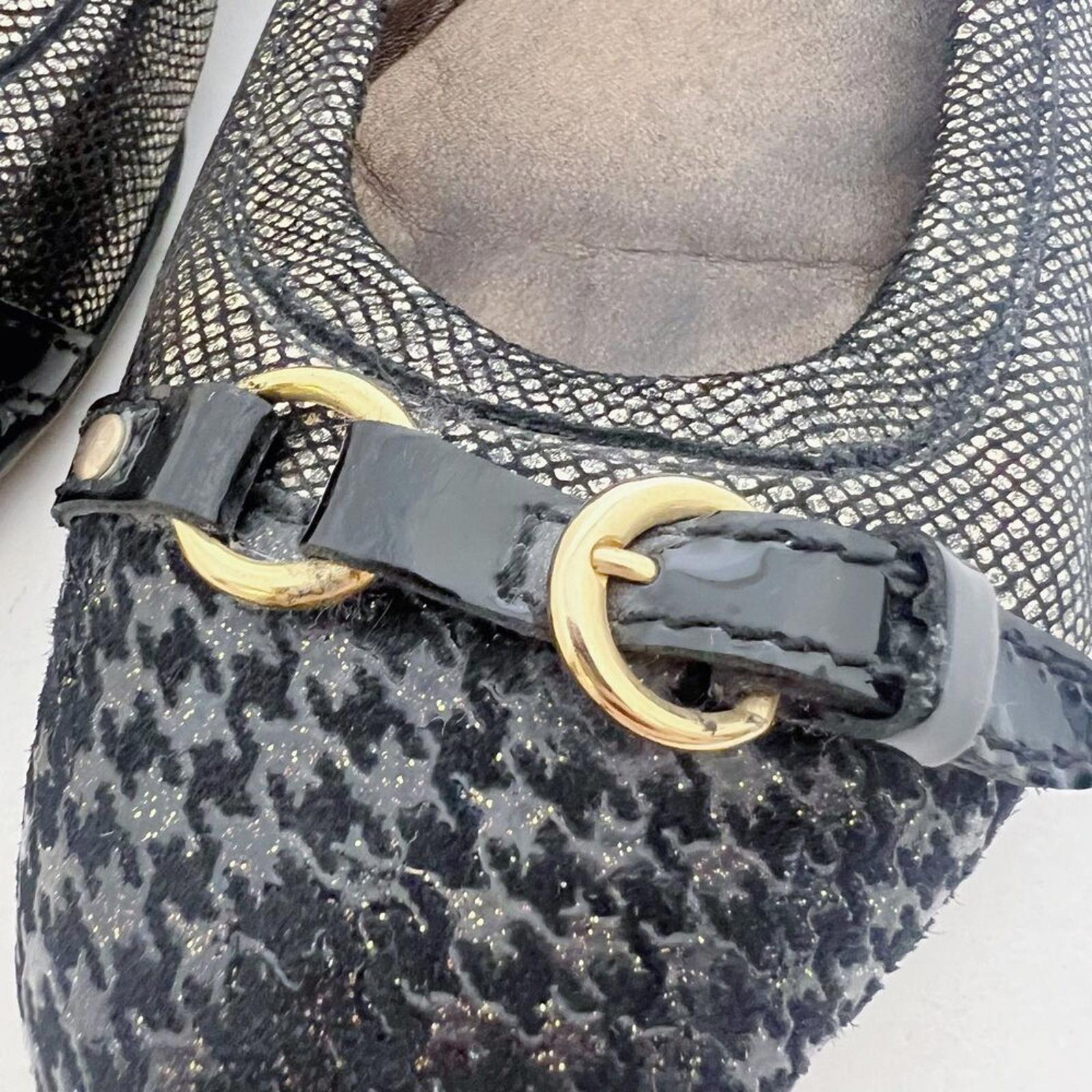 AGL Attilio Giusti Leombruni Black Gold Houndstooth Cap Toe Ballet Flat Size 8.5