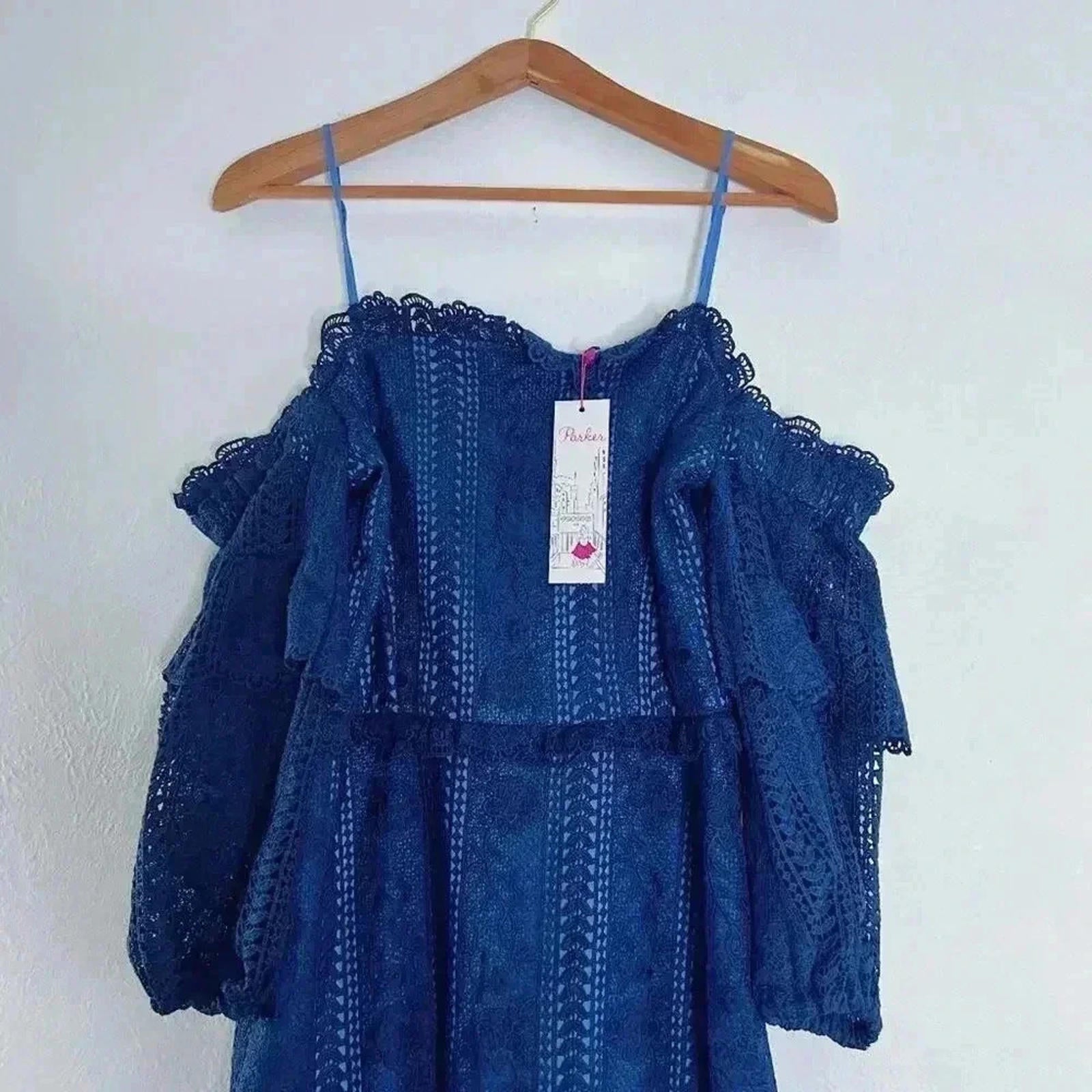 NWT Parker Blue Eyelet Off the Shoulder Dress in Night Women's Size 8