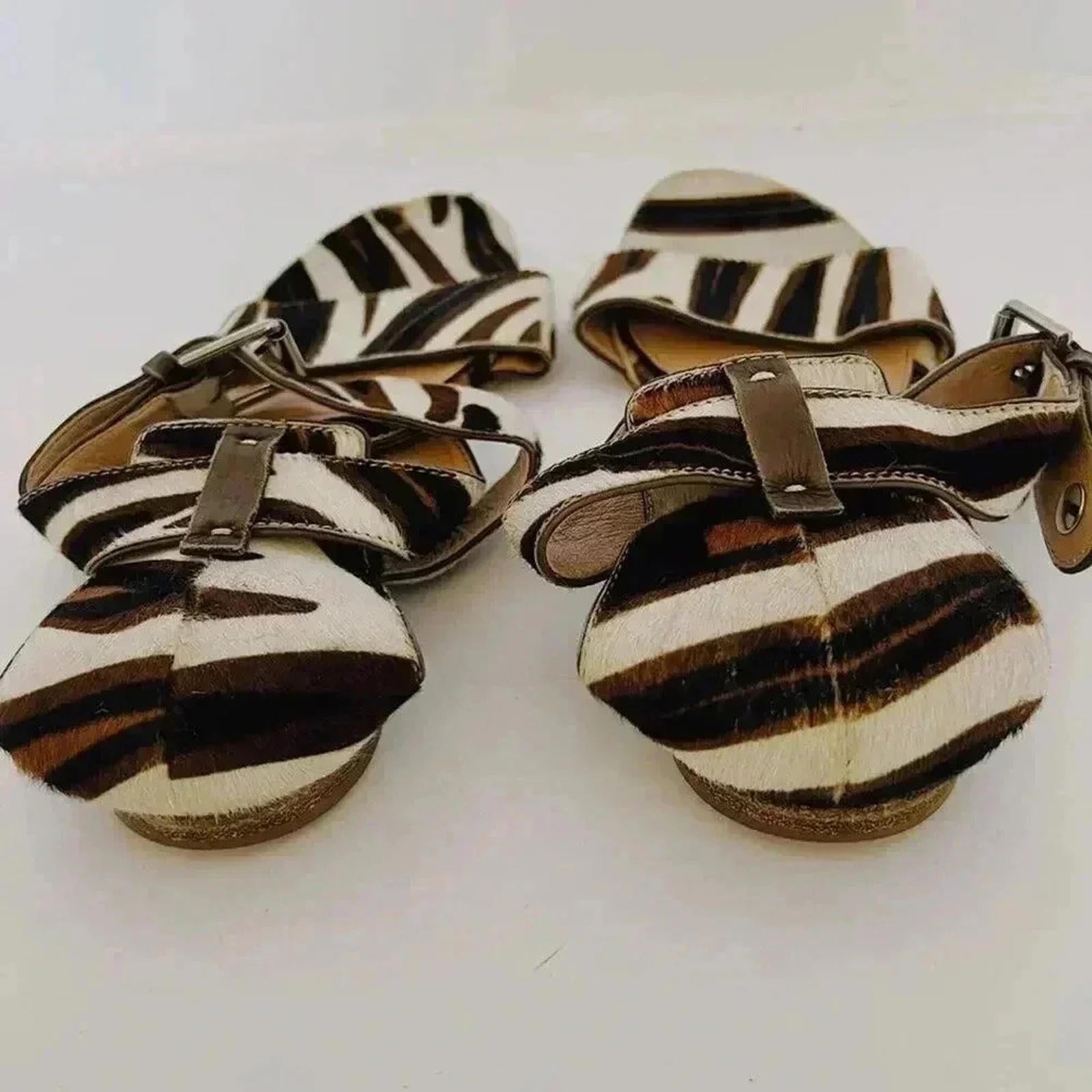 Gianvito Rossi Vintage Zebra Print Leather Cowhide Strappy Sandals Size 6.5 US