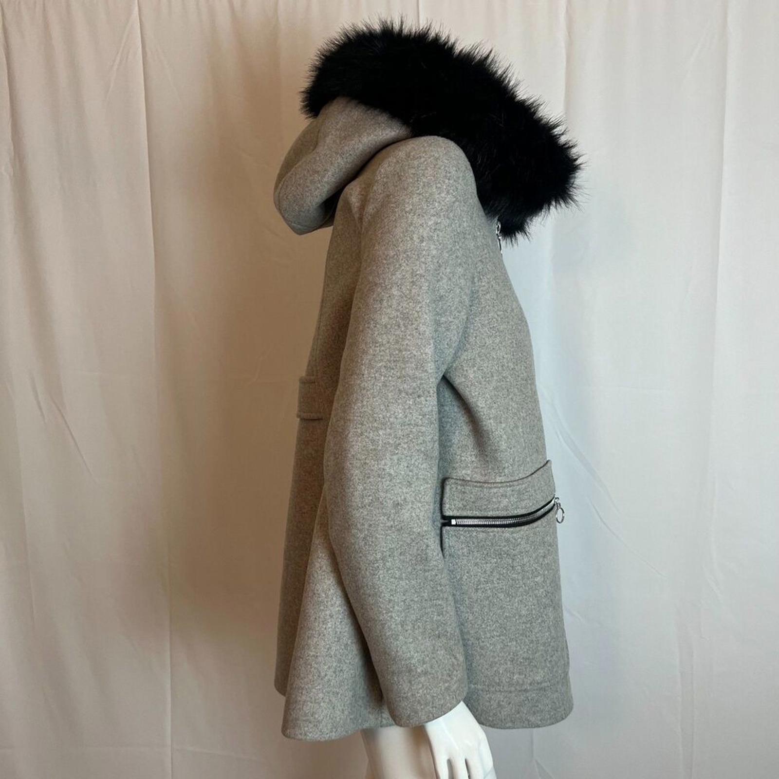 Maje Greli Fur Trimmed Coat Grey Wool Jacket Black Fur Size 38 EU M US