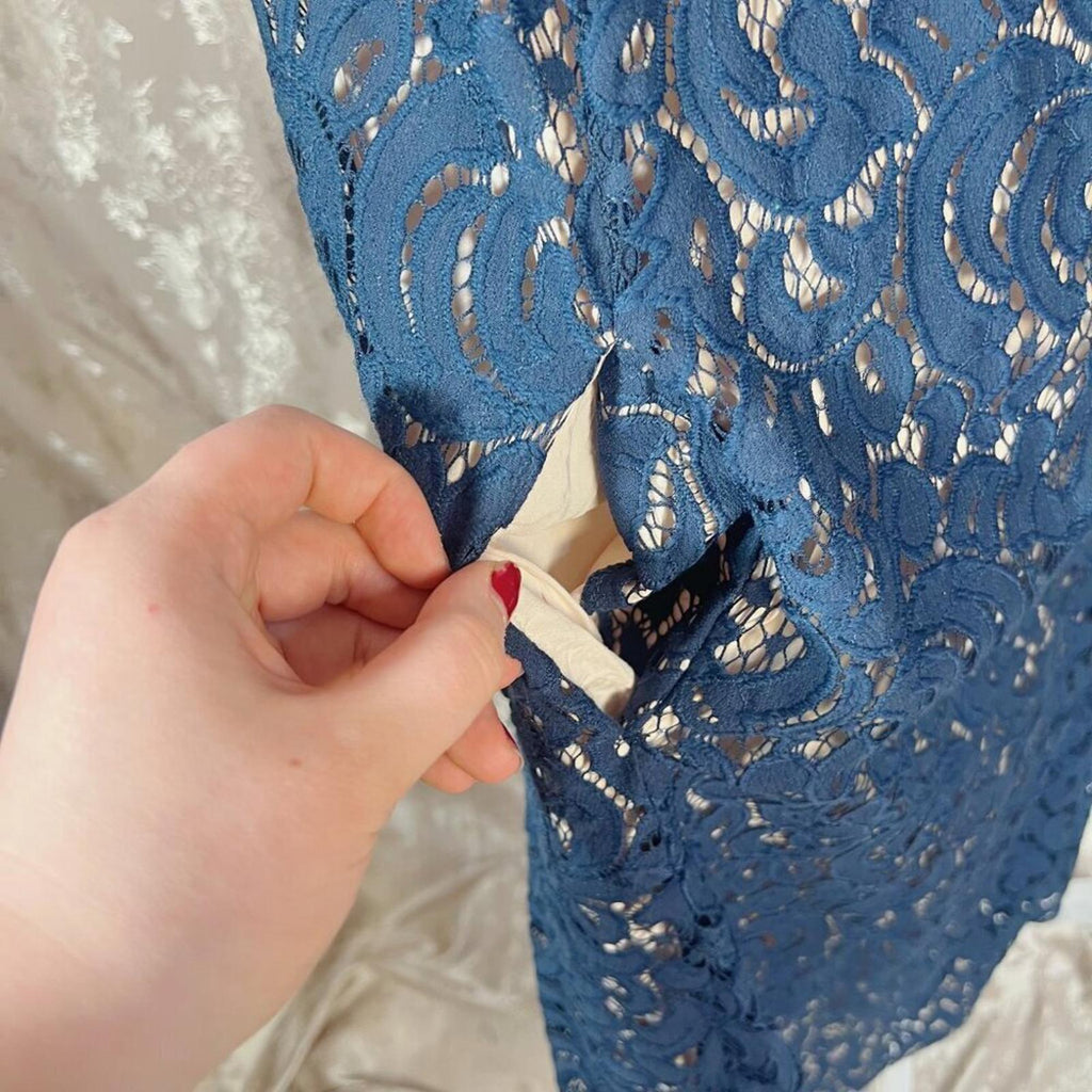 Anthropologie Maeve Vienne Navy Blue Lace High Low Dress Women's Size L