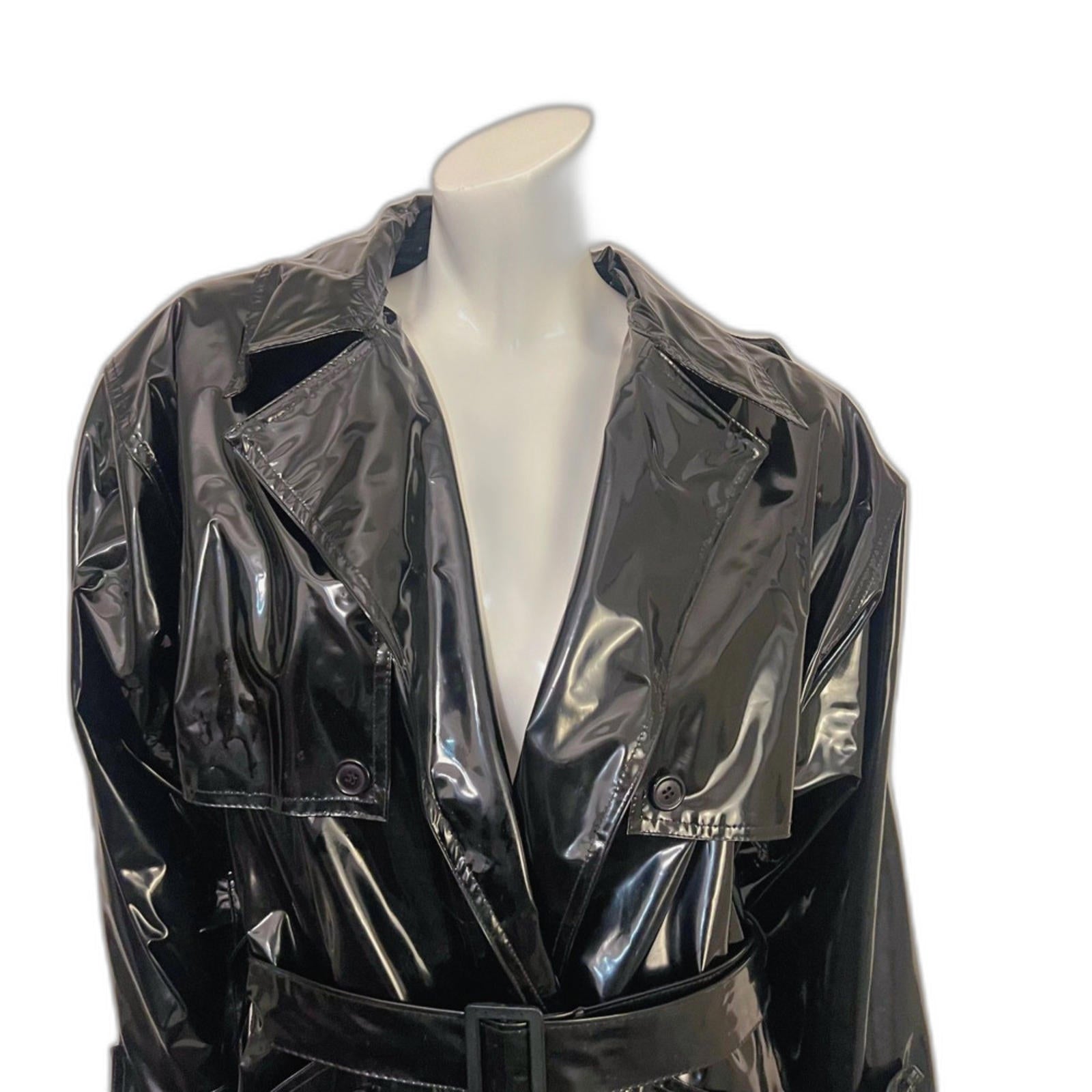 Vintage Misty Harbor Black Vinyl Raincoat Trenchcoat Women's Size S