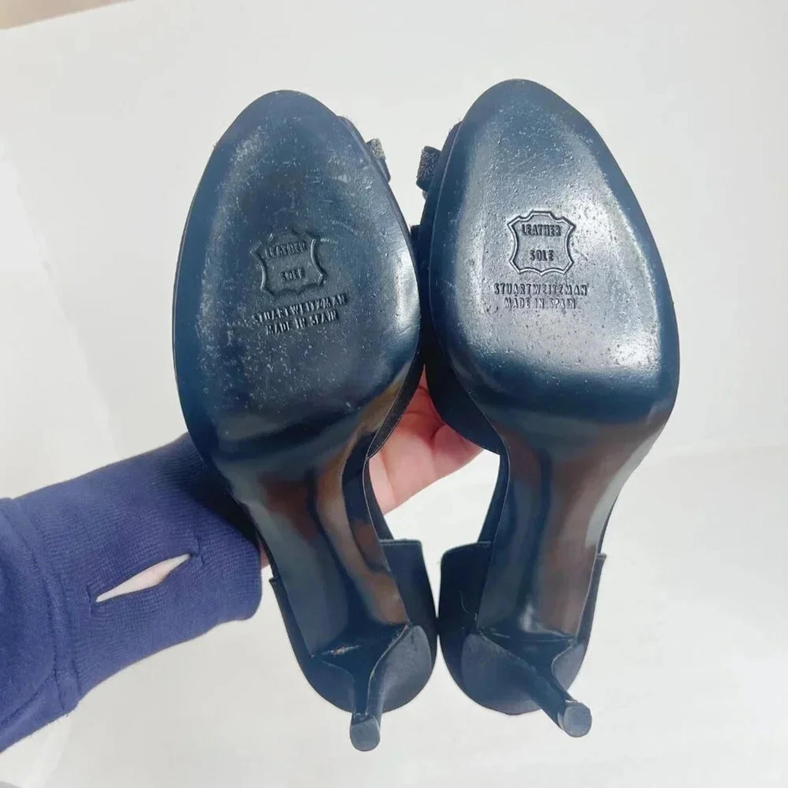Stuart Weitzman Alas Crystal-Bow d’Orsay Black Satin Pump Women's Size 8.5