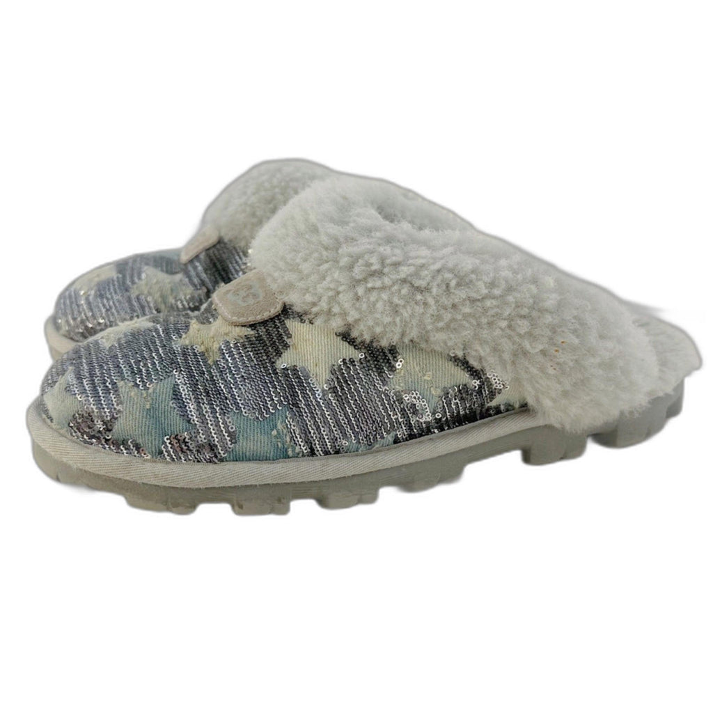UGG Australia Women's Sequin Stars Silver Grey Shearling Slippers Size 9