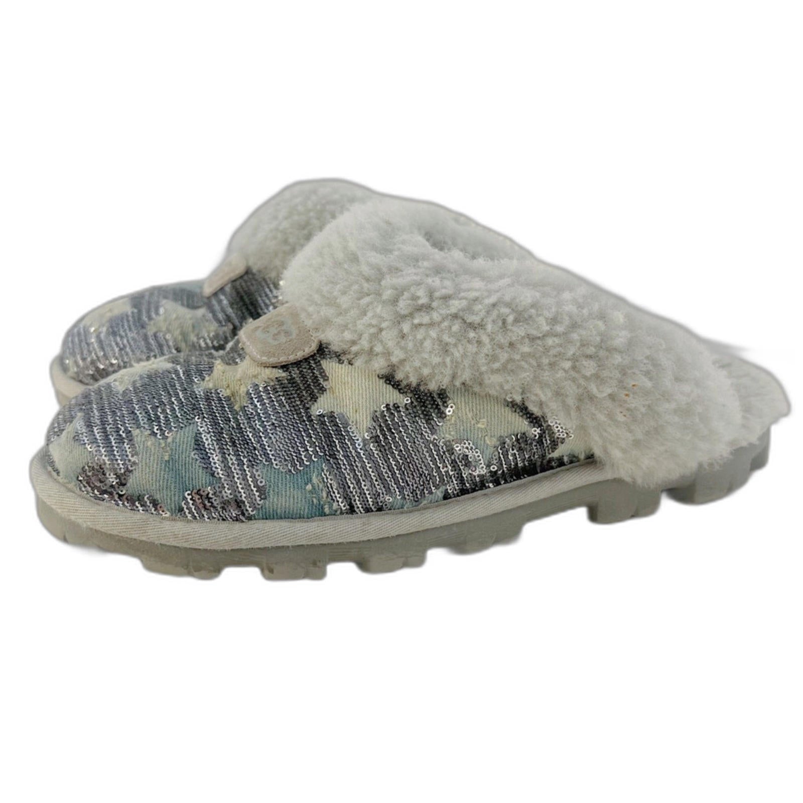 UGG Australia Women's Sequin Stars Silver Grey Shearling Slippers Size 9