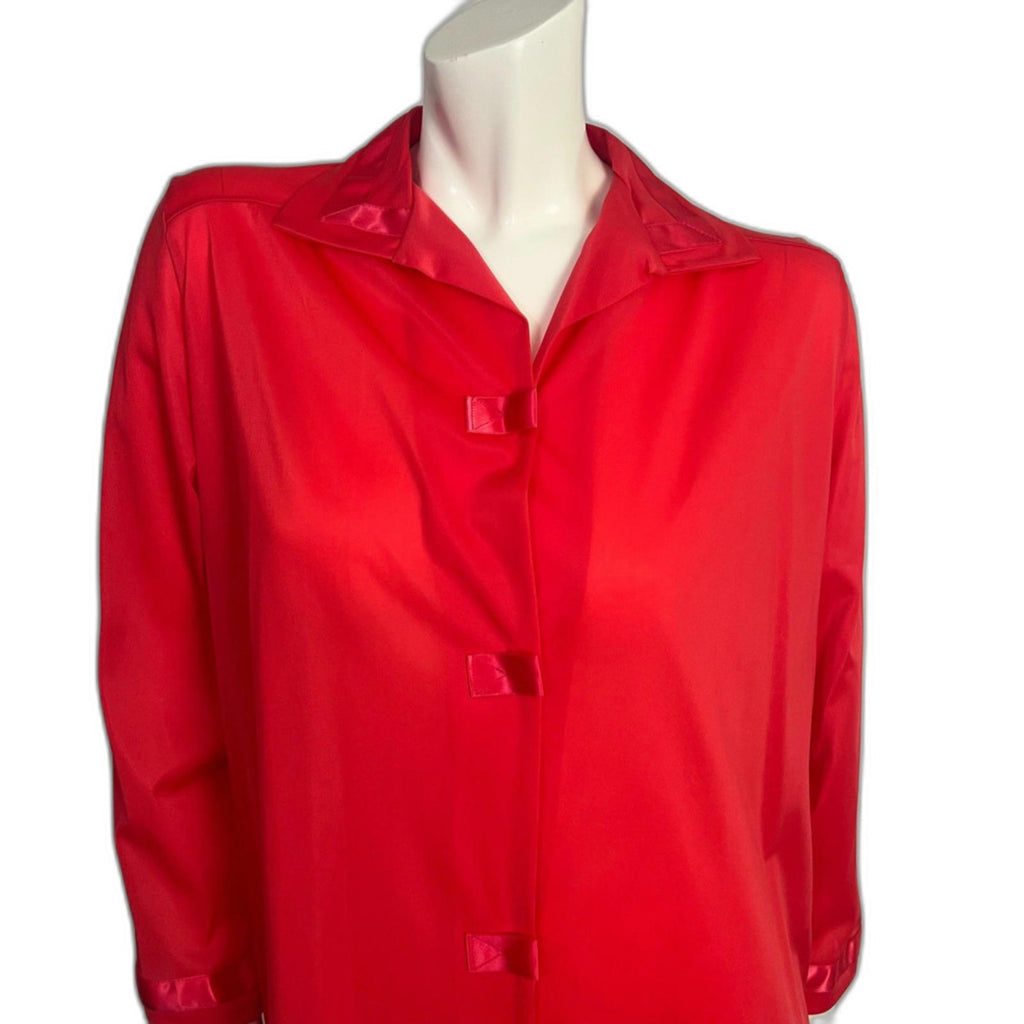Vintage 1960s Henson Kickernick Red Long Sleeve Button Up Nightgown Size S