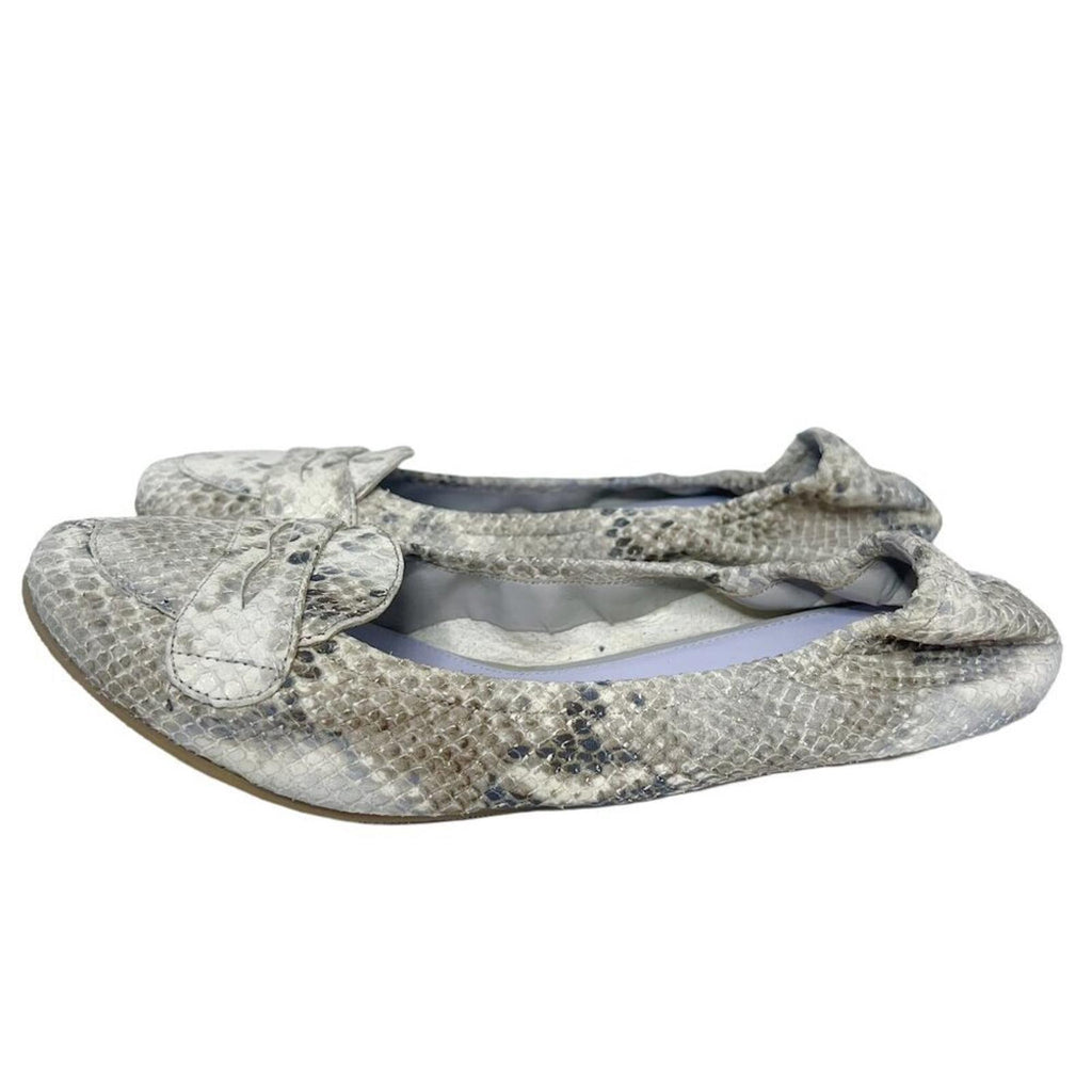Delman Snakeskin Snake Print Ballet Flats Leather Loafers Women's Size 8.5