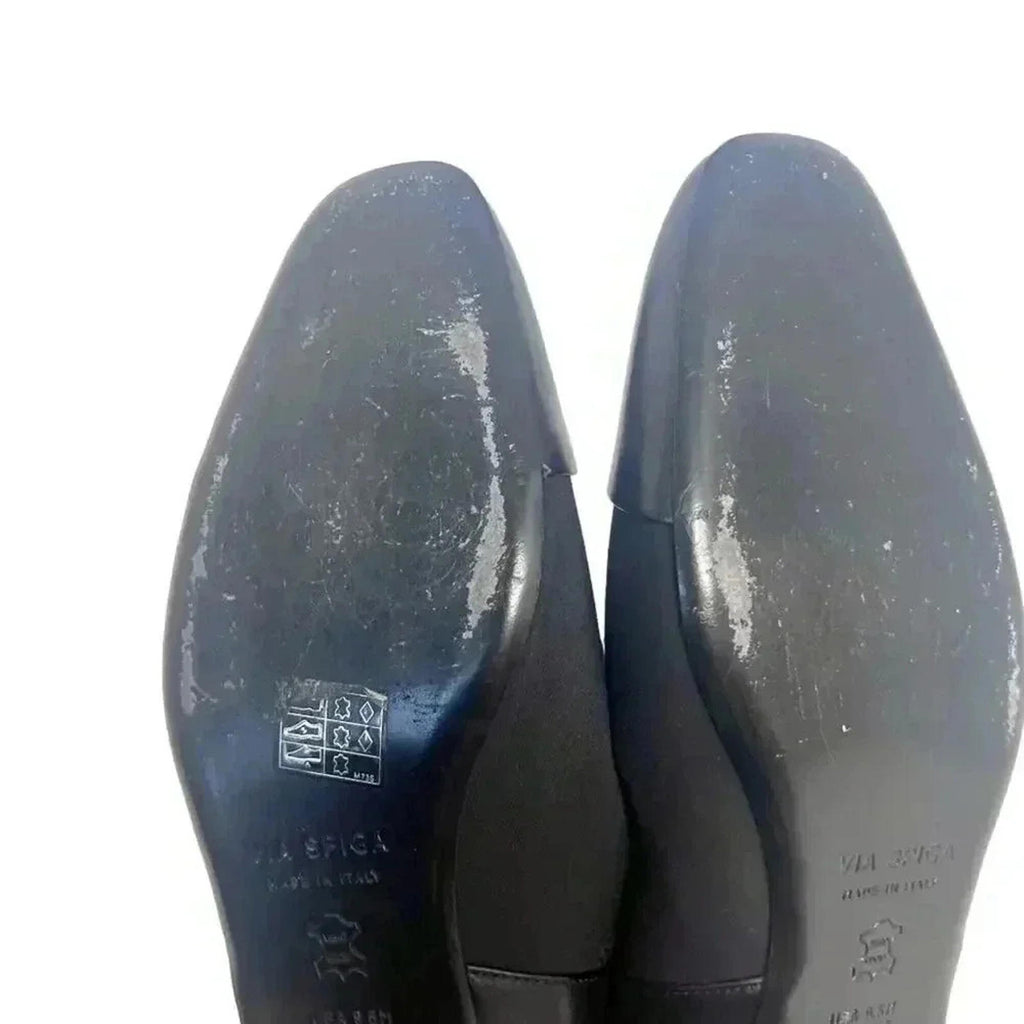 Via. Spiga Tate Black Leather and Neoprene Slip Ons Women's Size 9.5