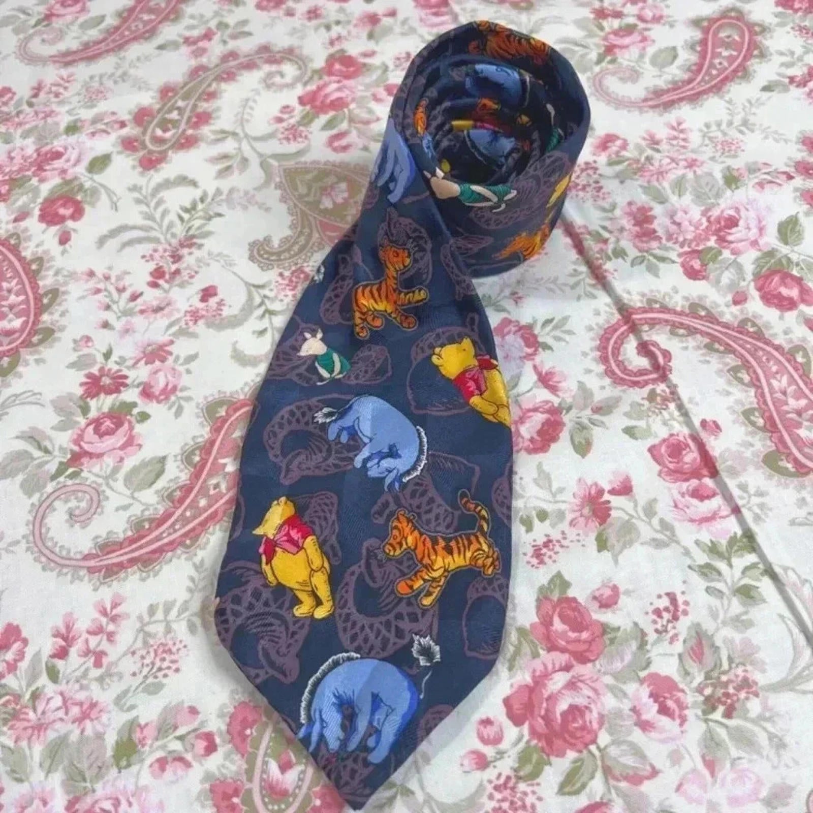 Disney Winnie the Pooh Disney Silk Tie Wide Tie Navy Blue Father's Day Birthday